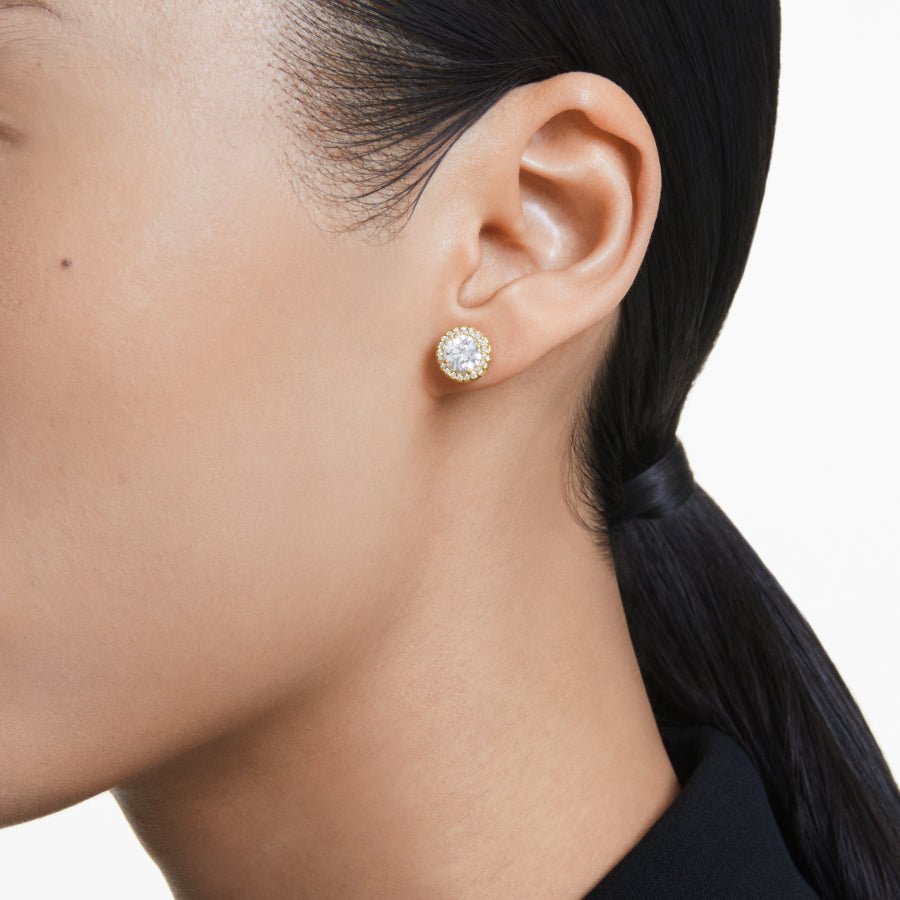 Swarovski Una Stud Earrings, Round Cut, Gold-tone Plated -Swarovski