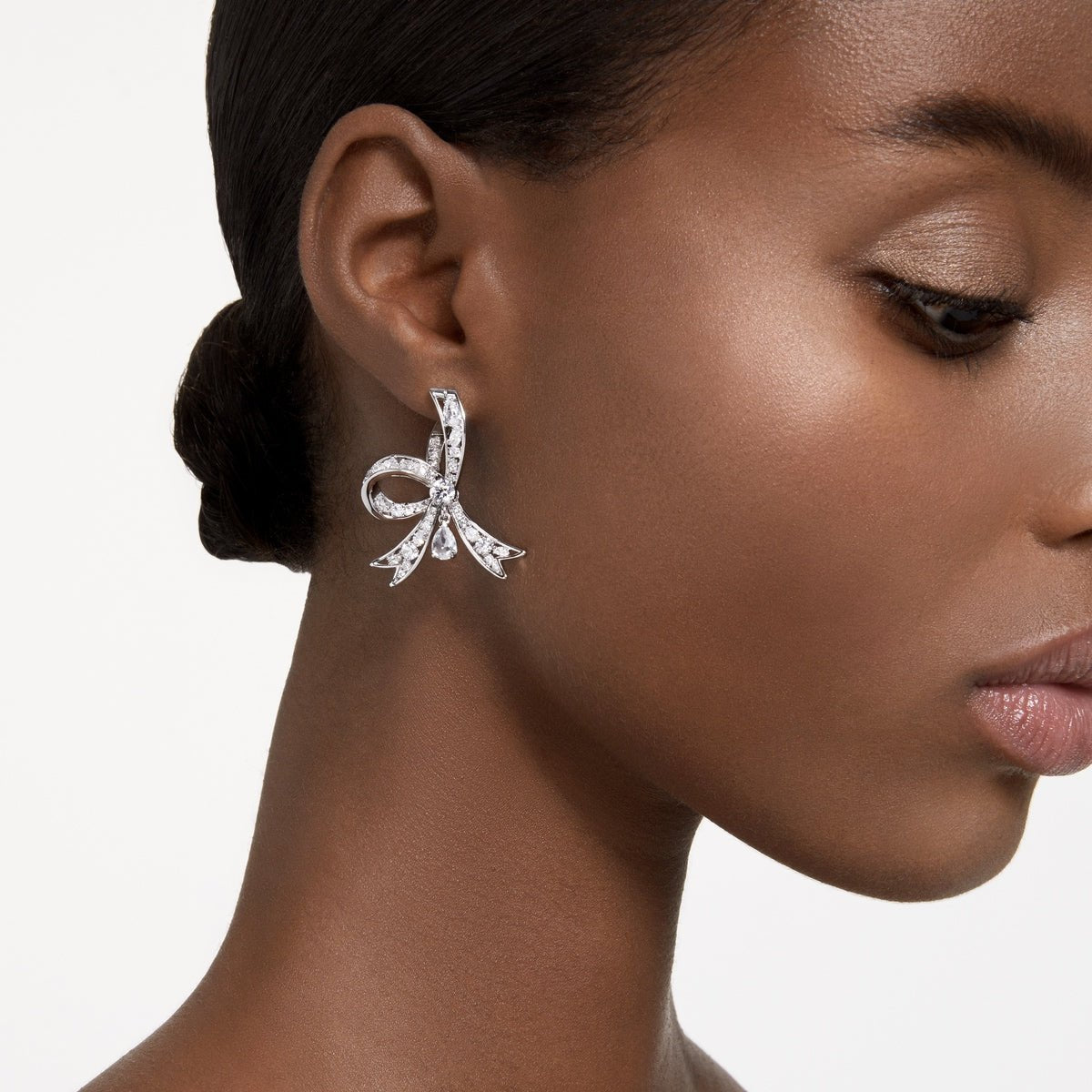 Swarovski Volta Drop Earrings Bow, White, Rhodium Plated -Swarovski