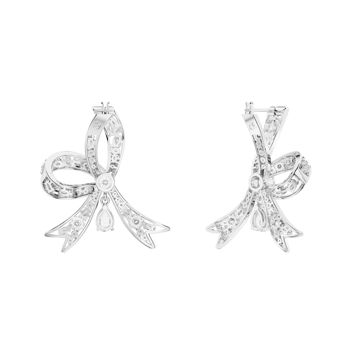 Swarovski Volta Drop Earrings Bow, White, Rhodium Plated -Swarovski