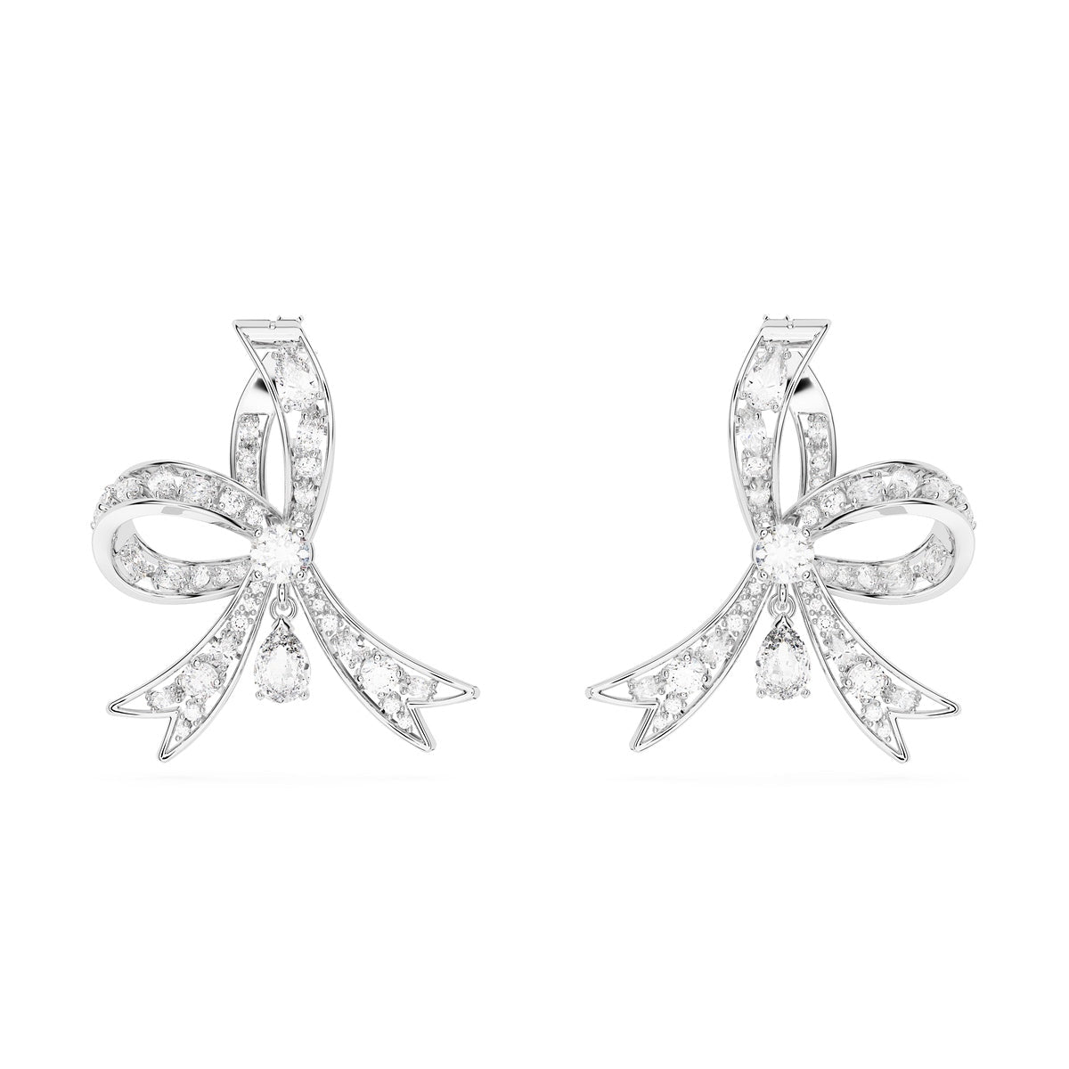 Swarovski Volta Drop Earrings Bow, White, Rhodium Plated -Swarovski