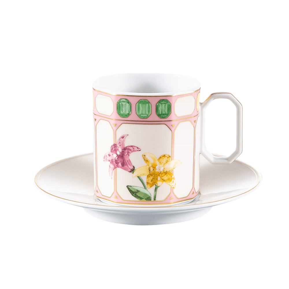 Swarovski x Rosenthal Idyllia coffee cup with saucer Porcelain, Crystal print motif, Flower, Multicolored -Rosenthal