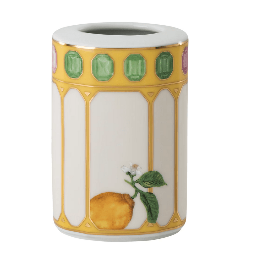 Swarovski x Rosenthal Idyllia vase Porcelain, Crystal print motif, Flower, Yellow 8cm -Rosenthal