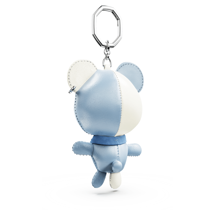 Teddy bag charm Bear, Blue, Rhodium plated -Swarovski
