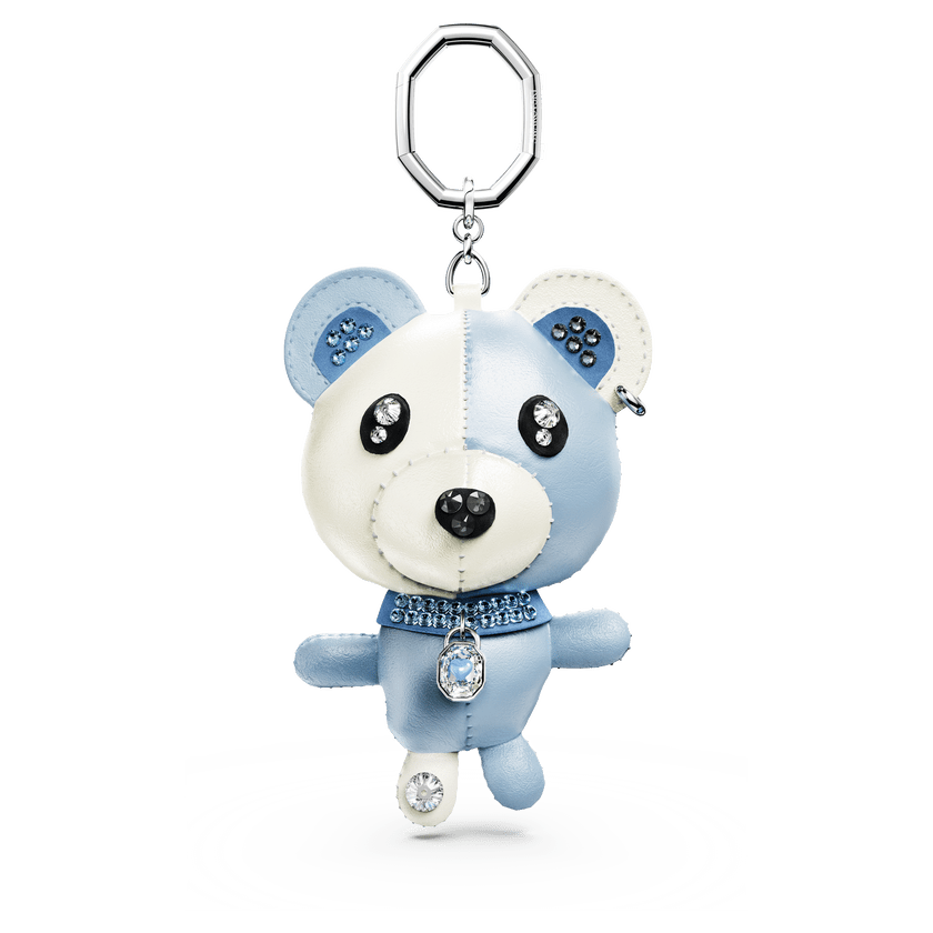 Teddy bag charm Bear, Blue, Rhodium plated -Swarovski