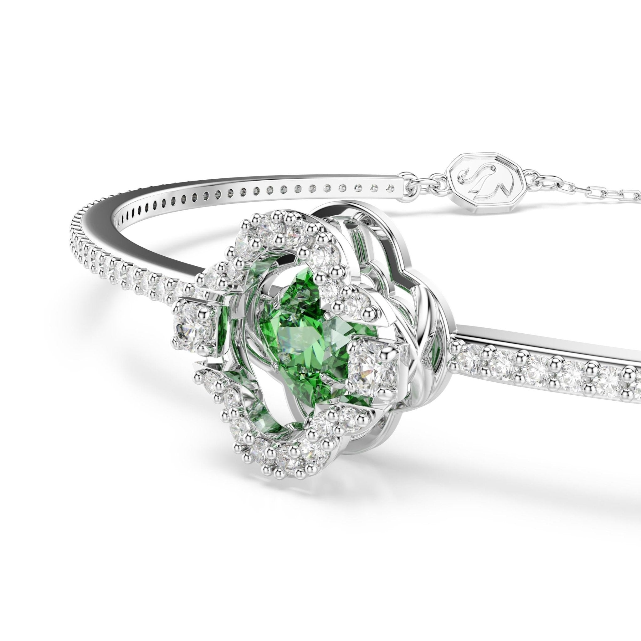 Una Angelic bangle, Mixed cuts, Green, Rhodium plated -Swarovski