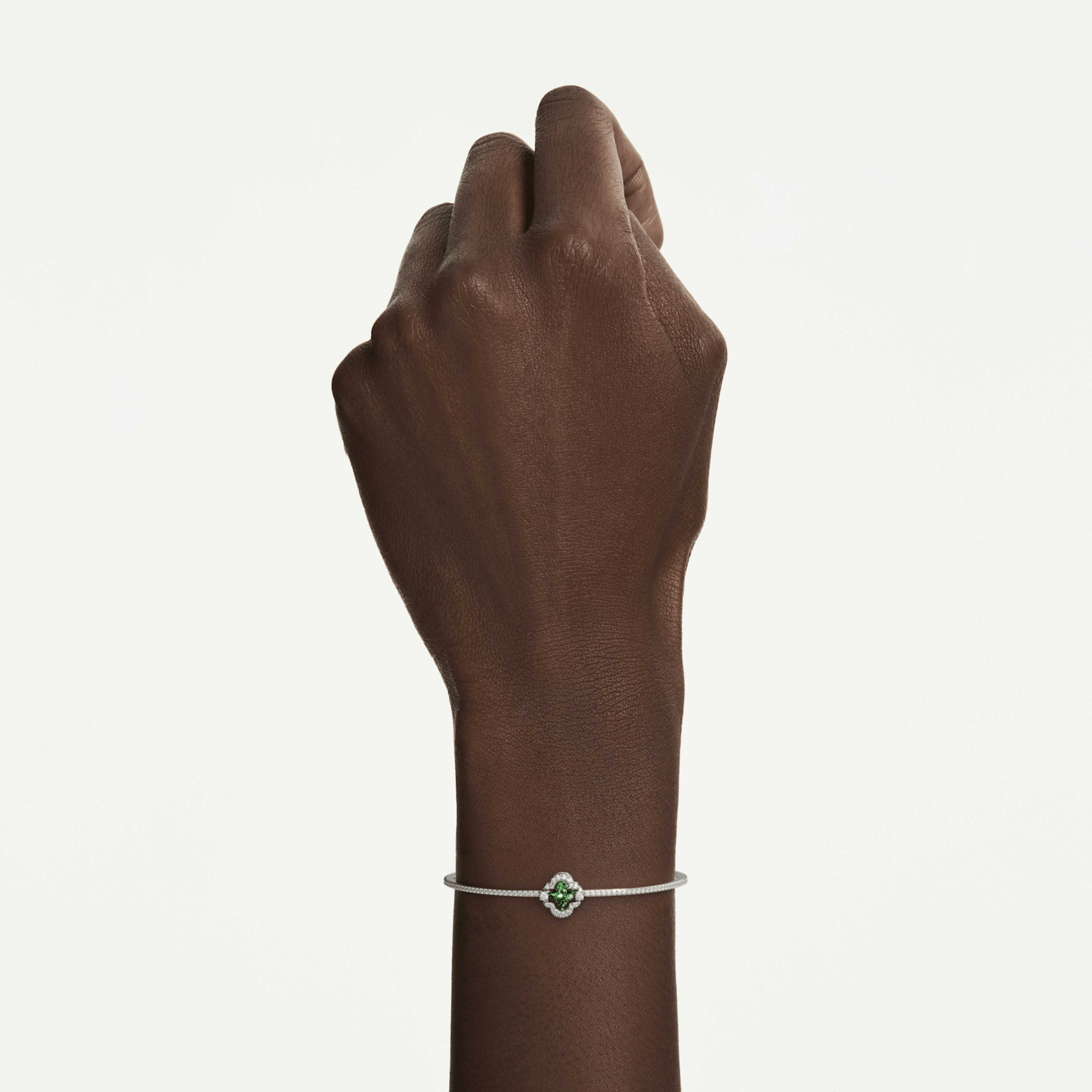 Una Angelic bangle, Mixed cuts, Green, Rhodium plated -Swarovski