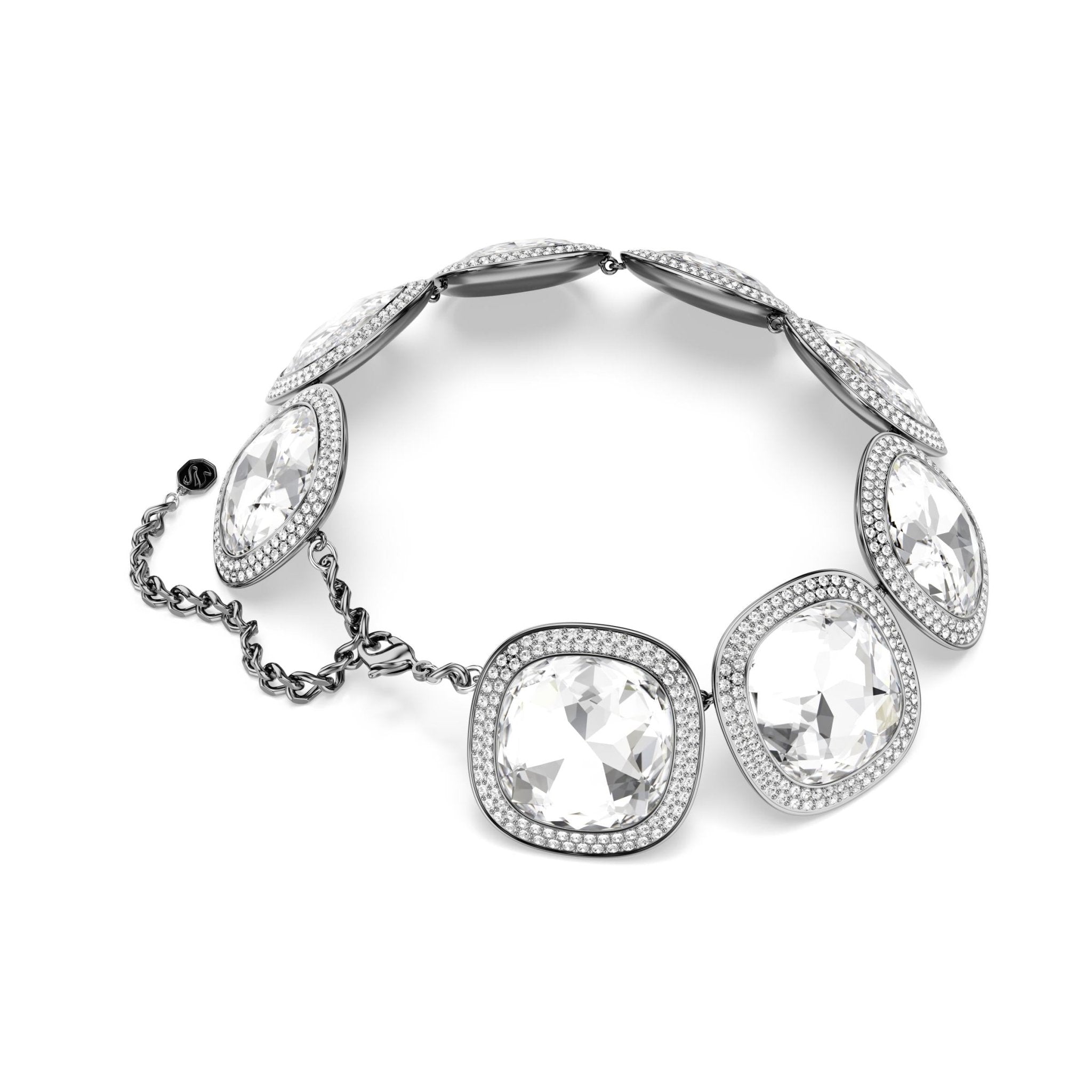 Una Angelic choker, Cushion cut, White, Ruthenium plated -Swarovski