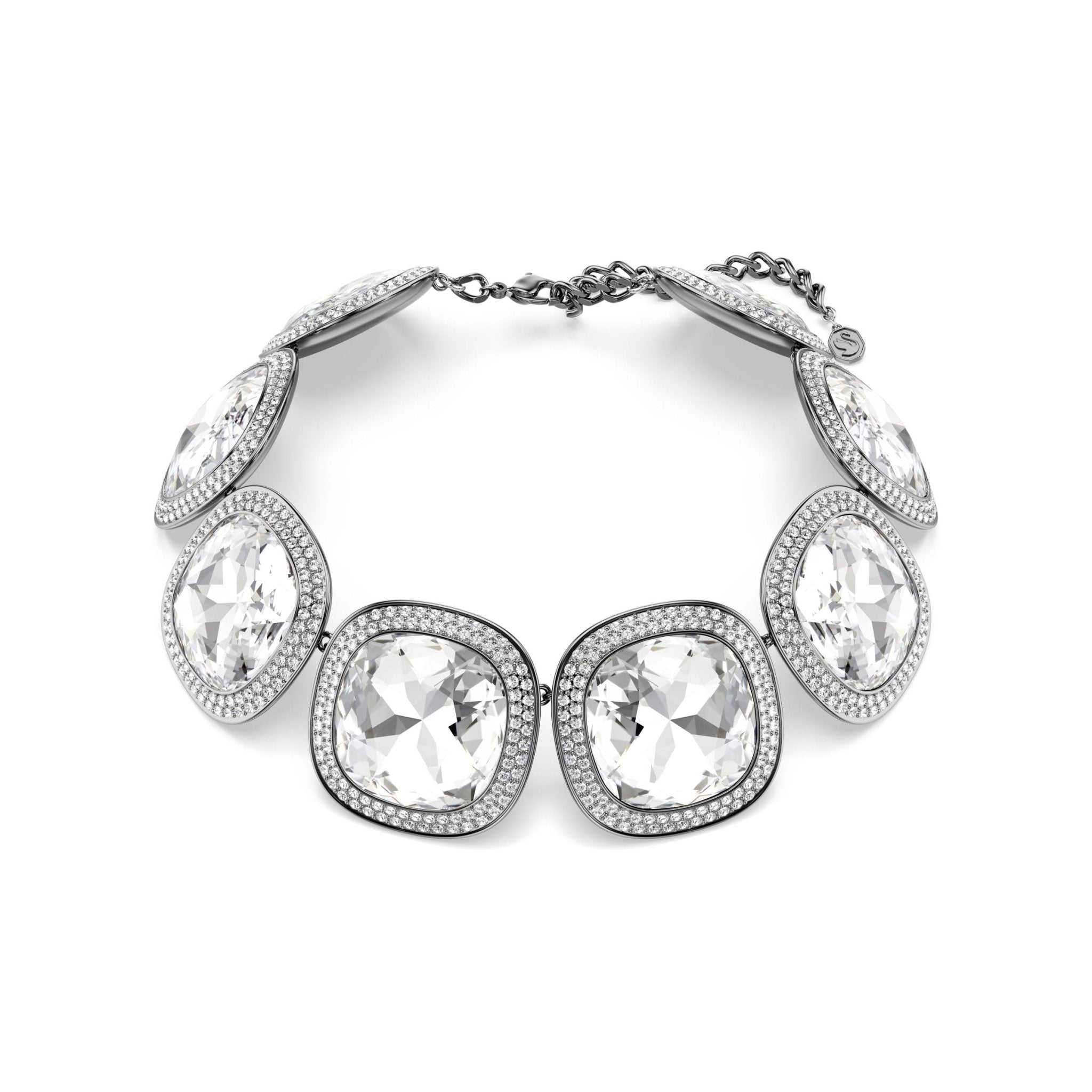 Una Angelic choker, Cushion cut, White, Ruthenium plated -Swarovski