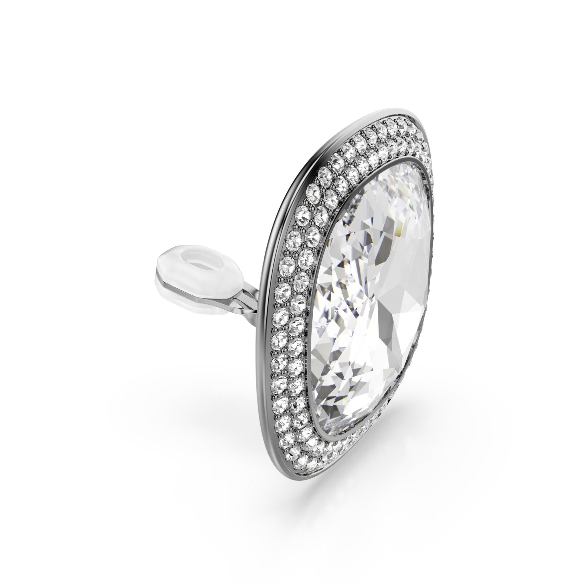 Una Angelic clip earrings, Cushion cut, White, Ruthenium plated -Swarovski