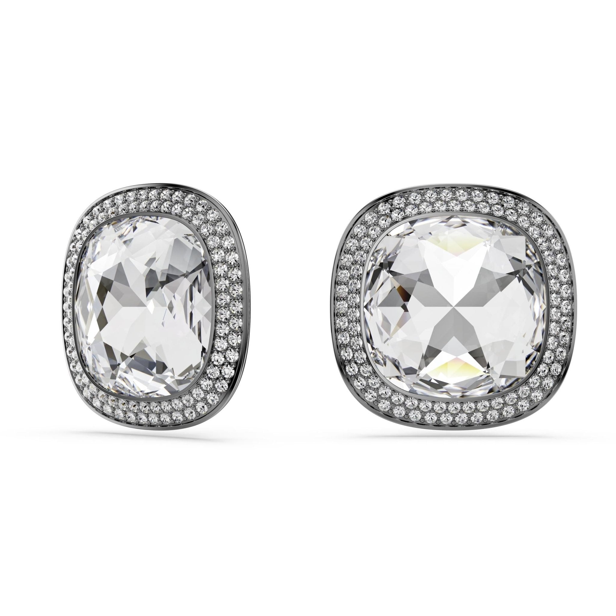 Una Angelic clip earrings, Cushion cut, White, Ruthenium plated -Swarovski
