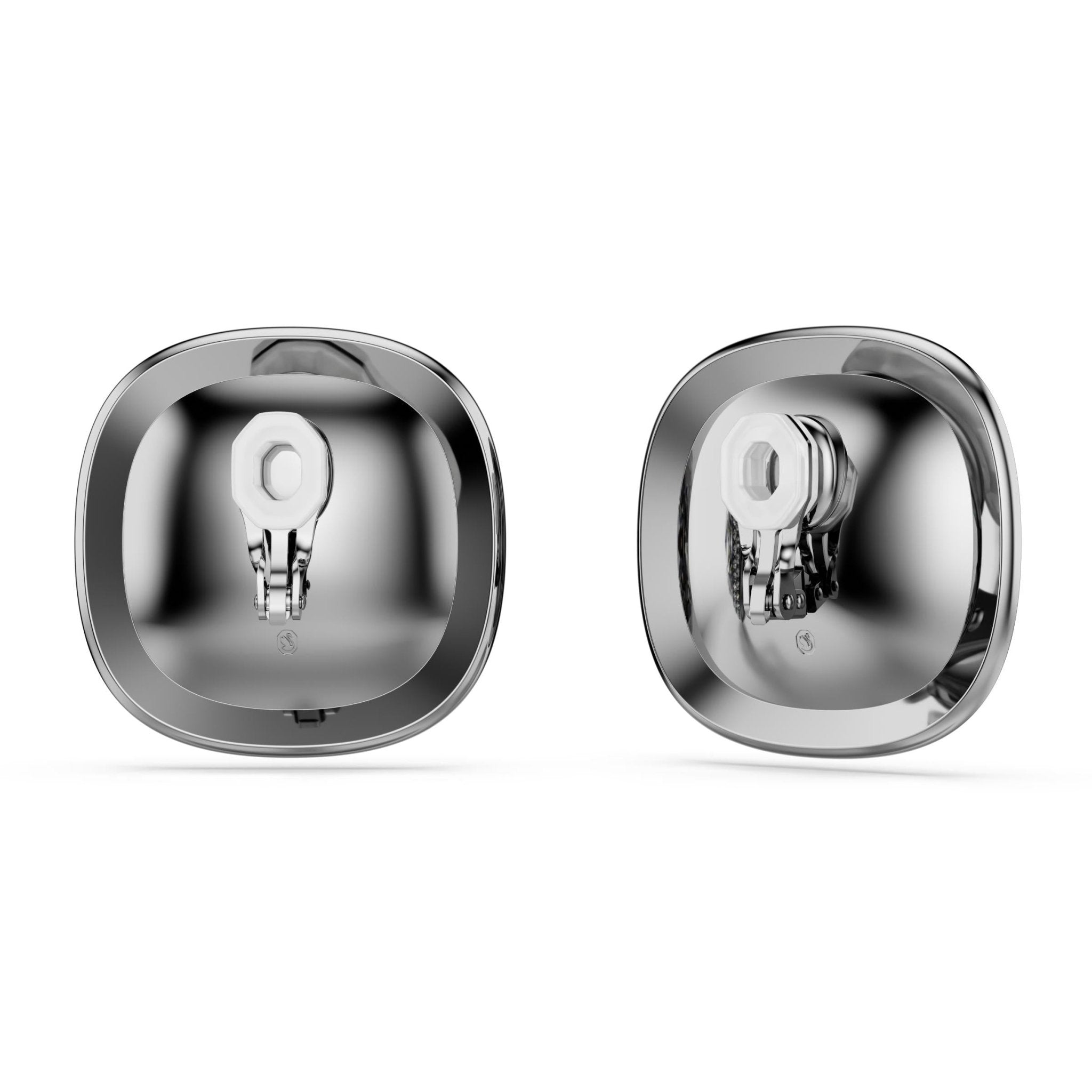 Una Angelic clip earrings, Cushion cut, White, Ruthenium plated -Swarovski