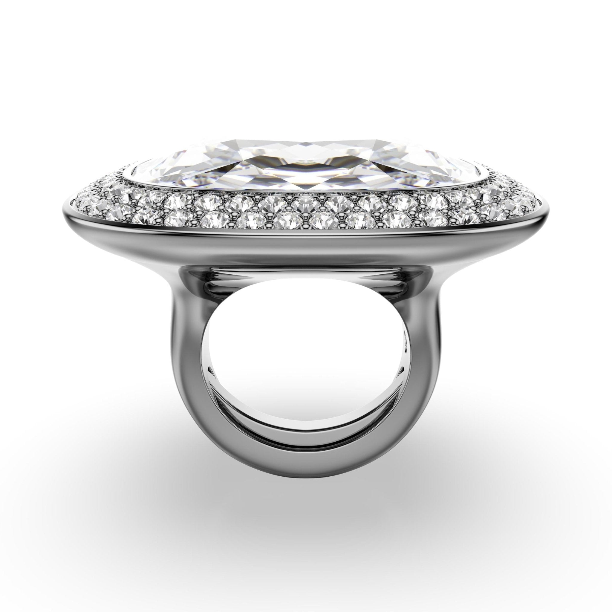 Una Angelic cocktail ring, Cushion cut, White, Ruthenium plated -Swarovski