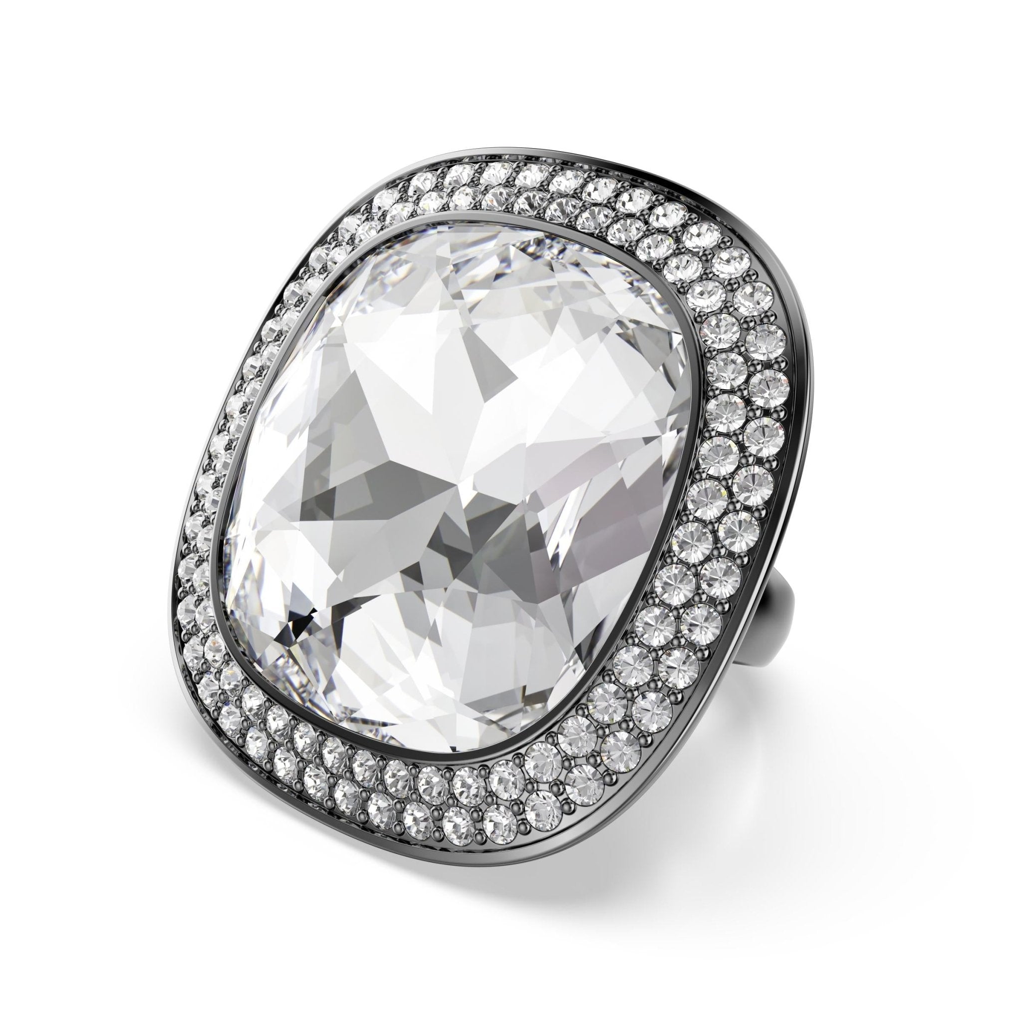 Una Angelic cocktail ring, Cushion cut, White, Ruthenium plated -Swarovski