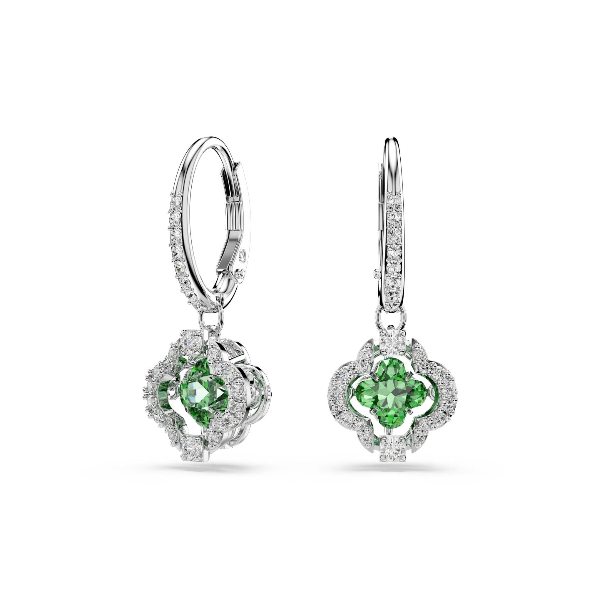 Una Angelic drop earrings, Mixed cuts, Green, Rhodium plated -Swarovski