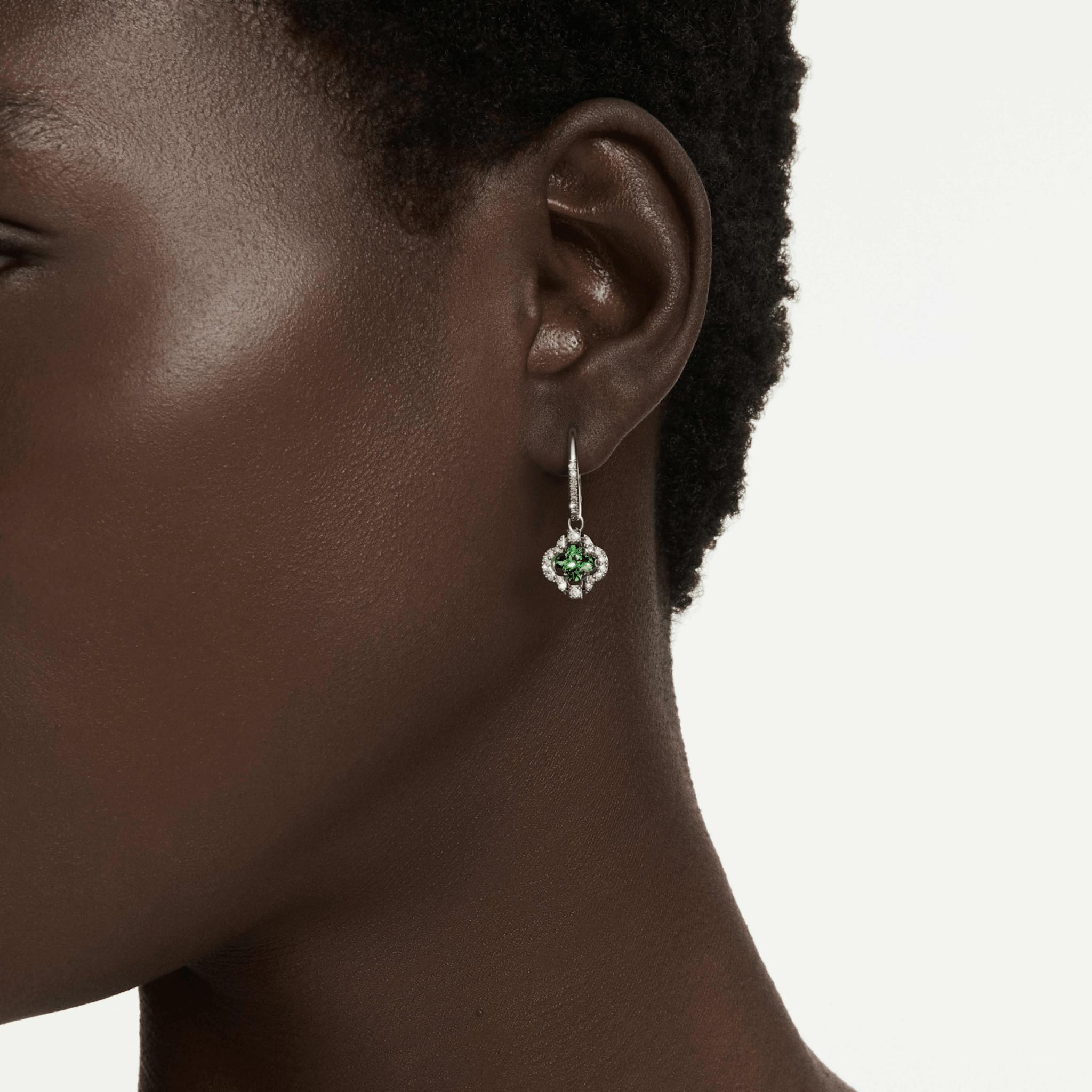 Una Angelic drop earrings, Mixed cuts, Green, Rhodium plated -Swarovski