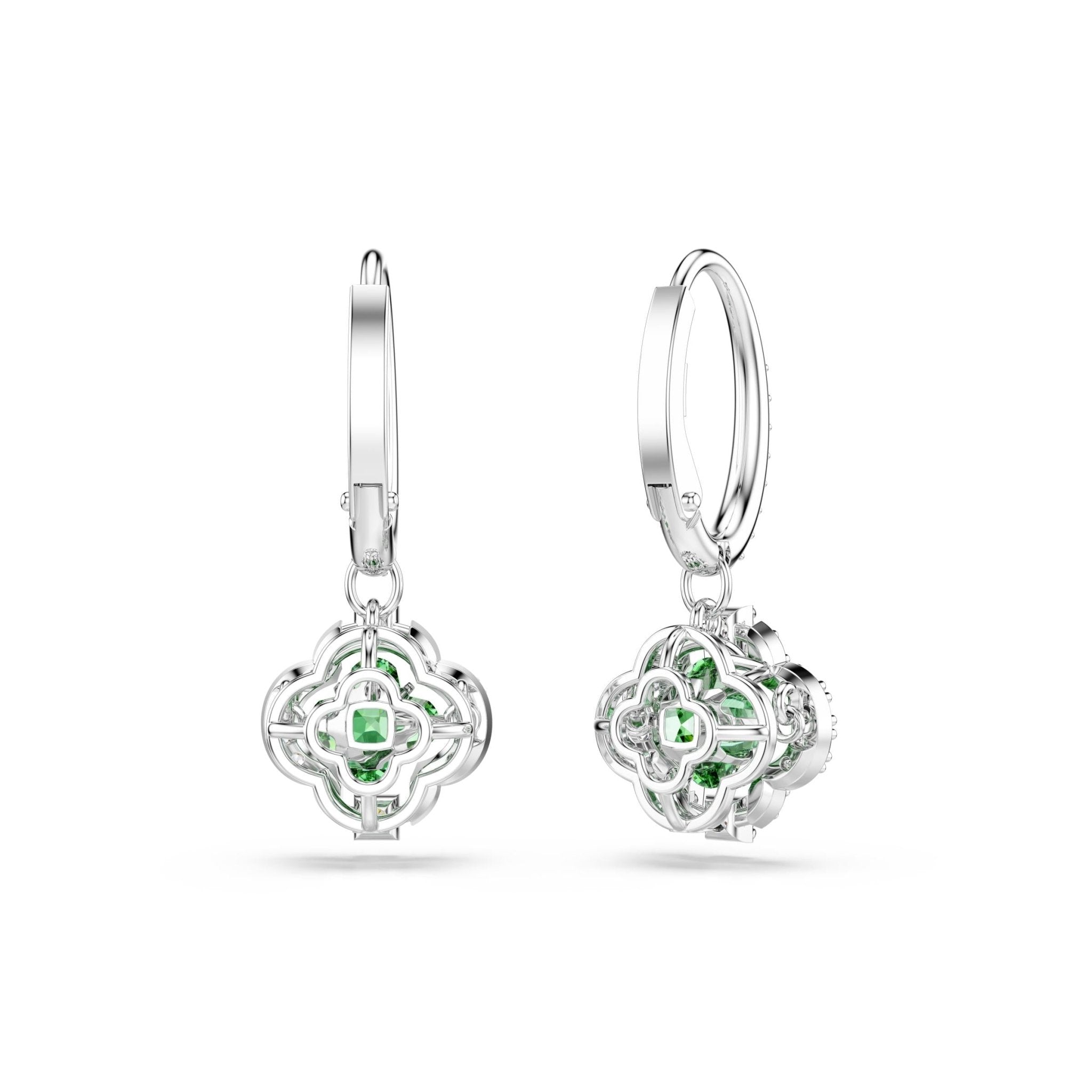 Una Angelic drop earrings, Mixed cuts, Green, Rhodium plated -Swarovski