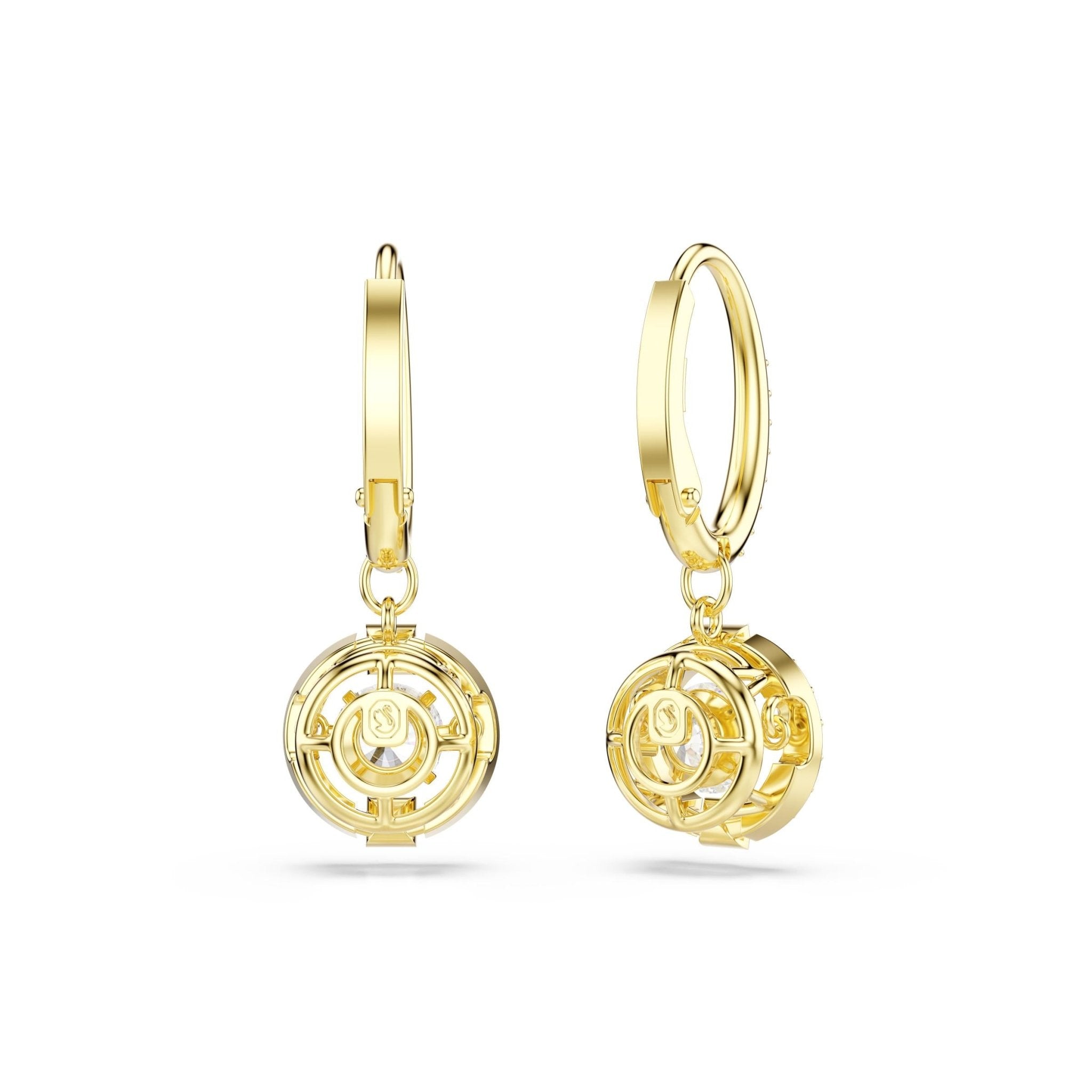 Una Angelic drop earrings, Round cut, White, 18K gold finish -Swarovski