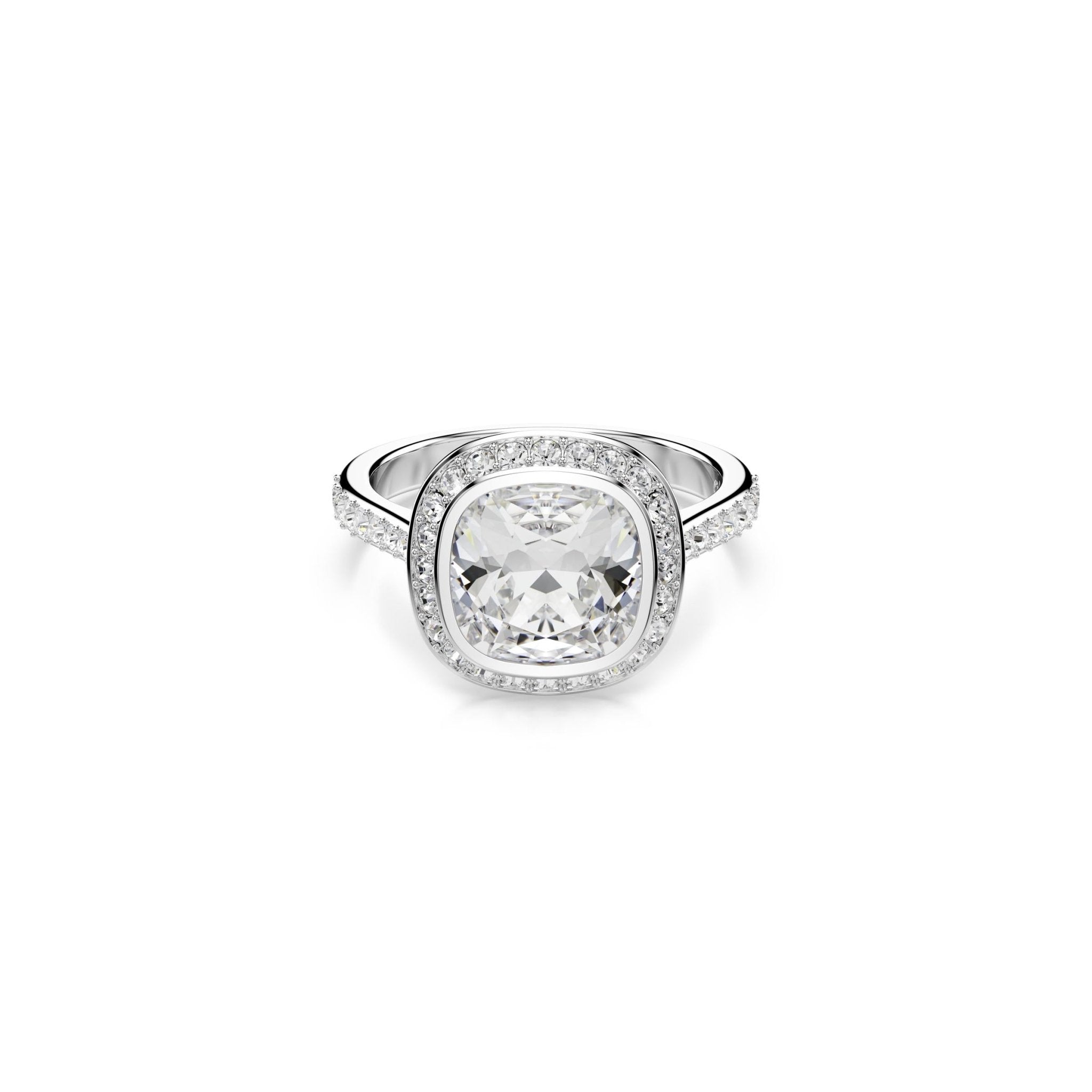 Una Angelic halo ring, Cushion cut, White, Rhodium plated -Swarovski