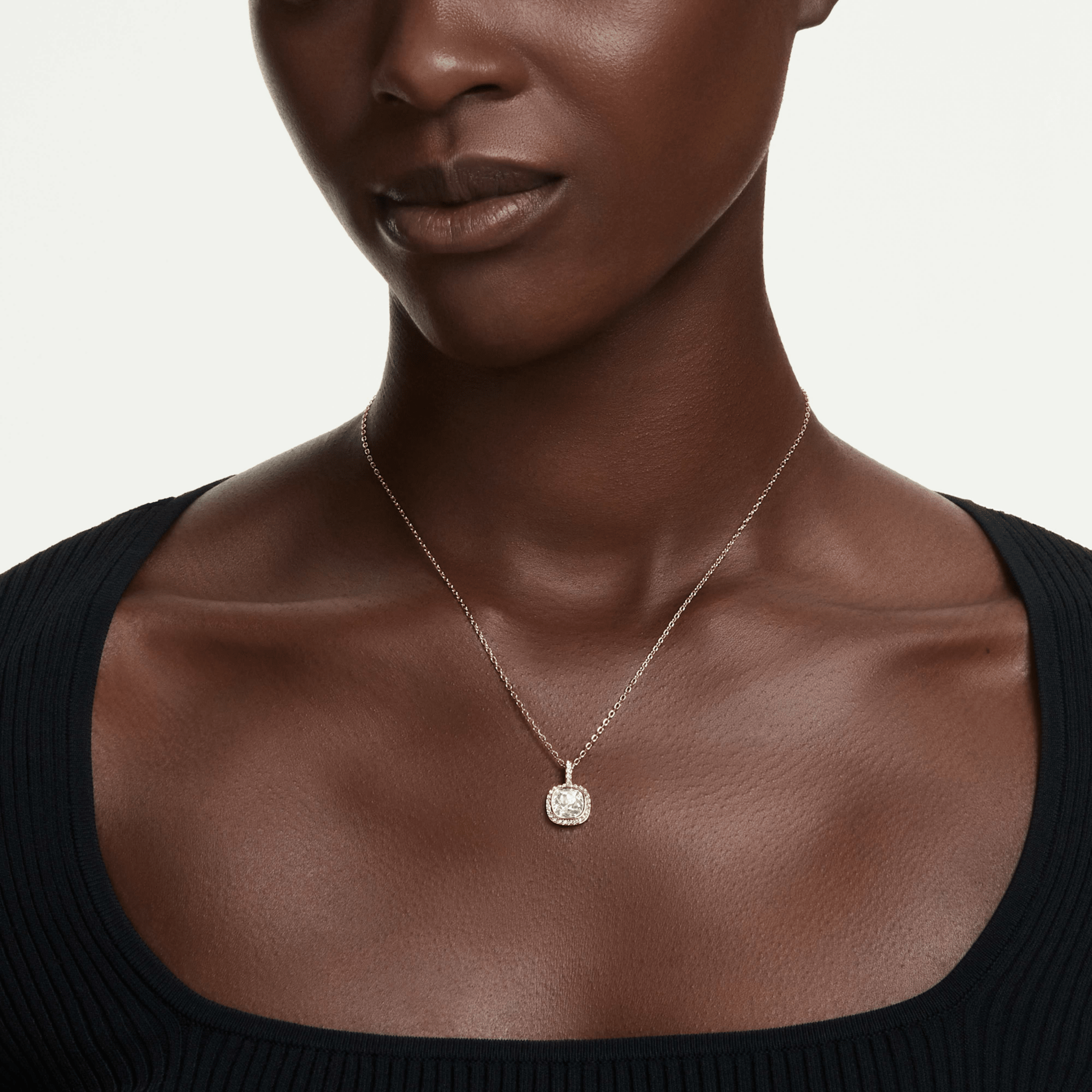Una Angelic pendant, Cushion cut, White, 18K gold finish -Swarovski