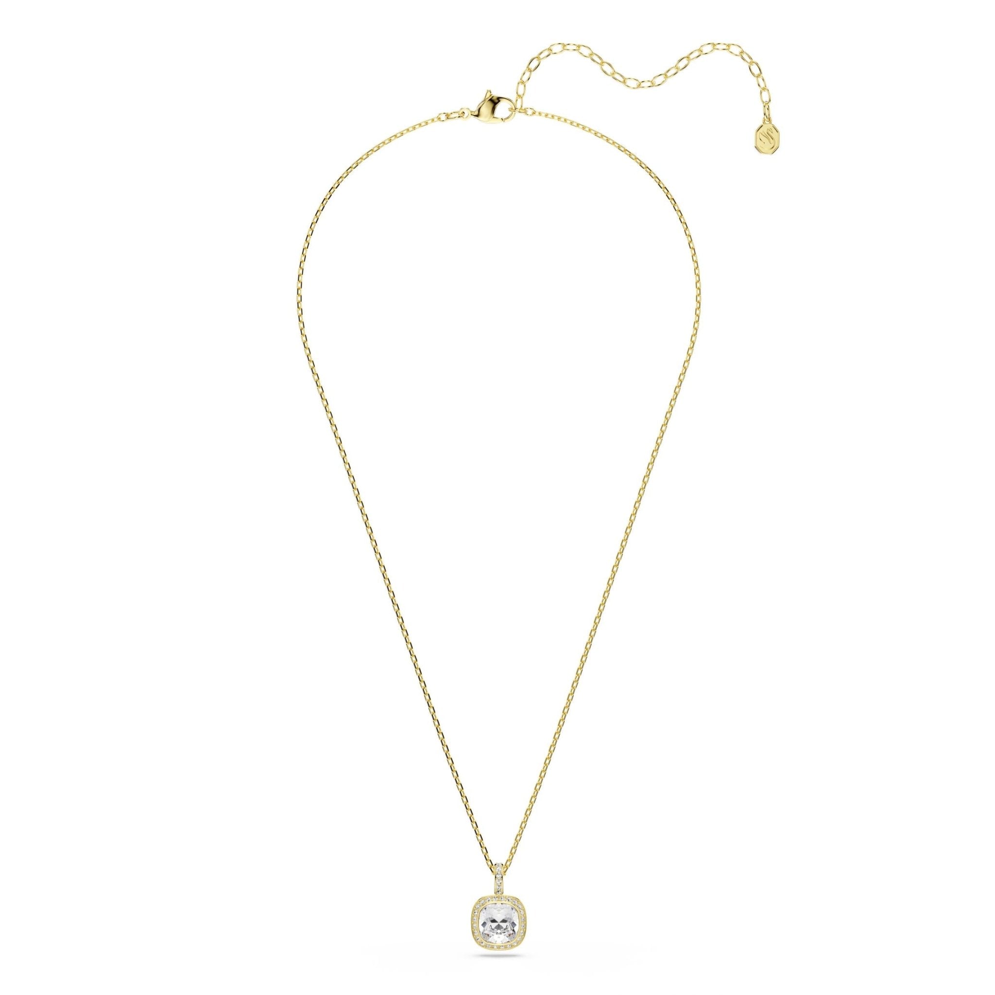 Una Angelic pendant, Cushion cut, White, 18K gold finish -Swarovski
