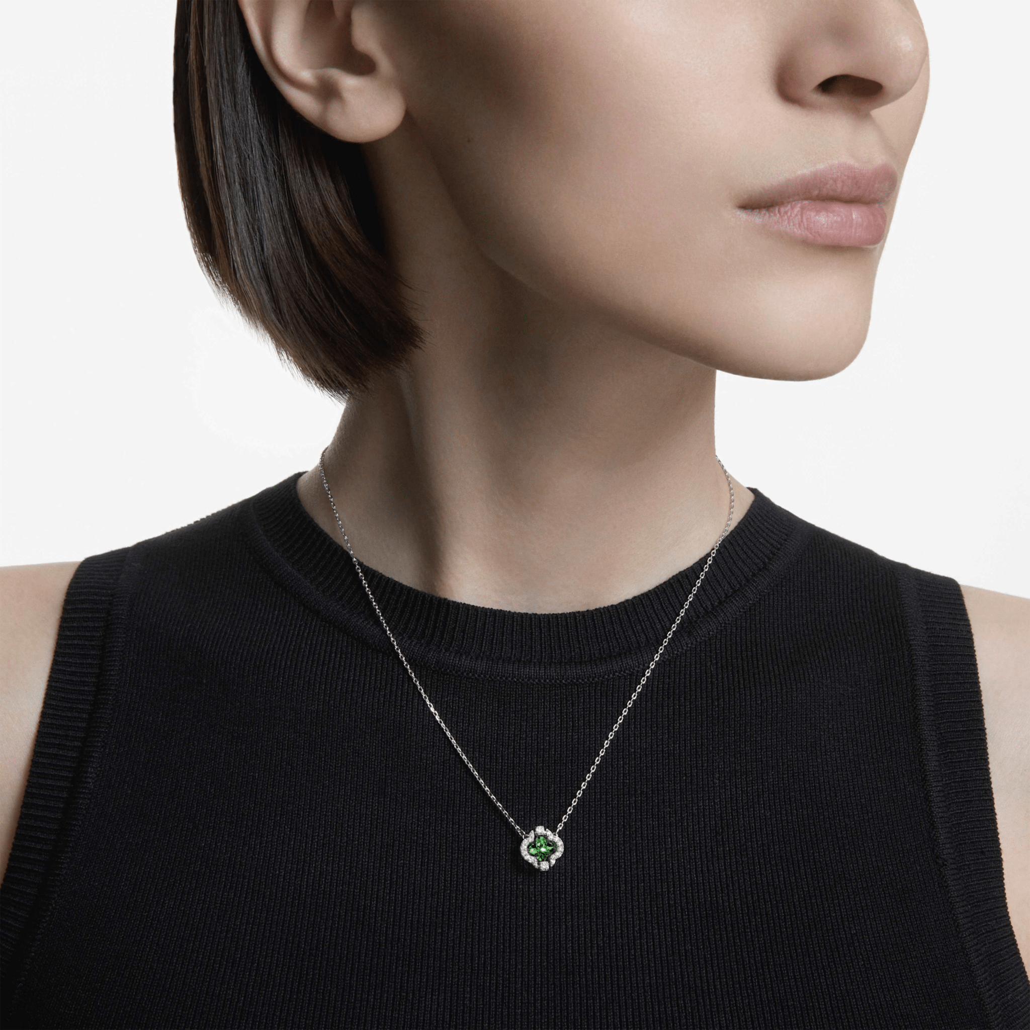 Una Angelic pendant, Mixed cuts, Green, Rhodium plated -Swarovski