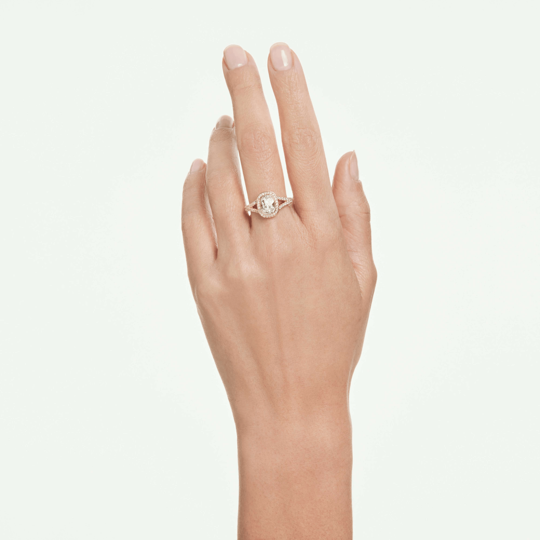 Una Angelic ring, Cushion cut, White, 18K gold finish -Swarovski