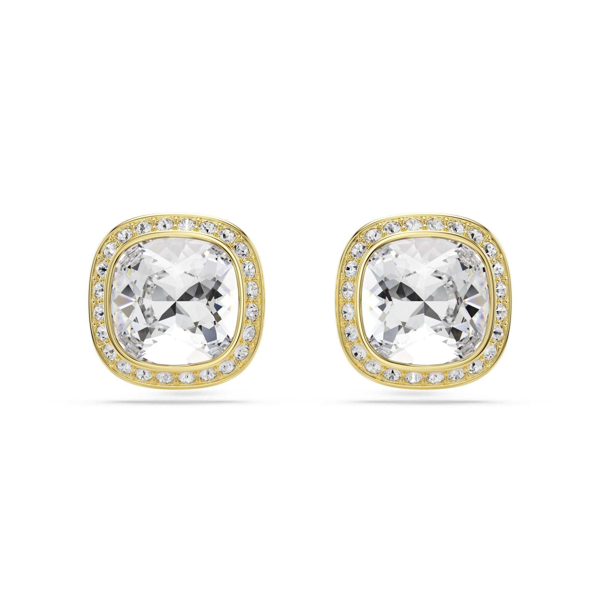 Una Angelic stud earrings, Cushion cut, White, 18K gold finish -Swarovski