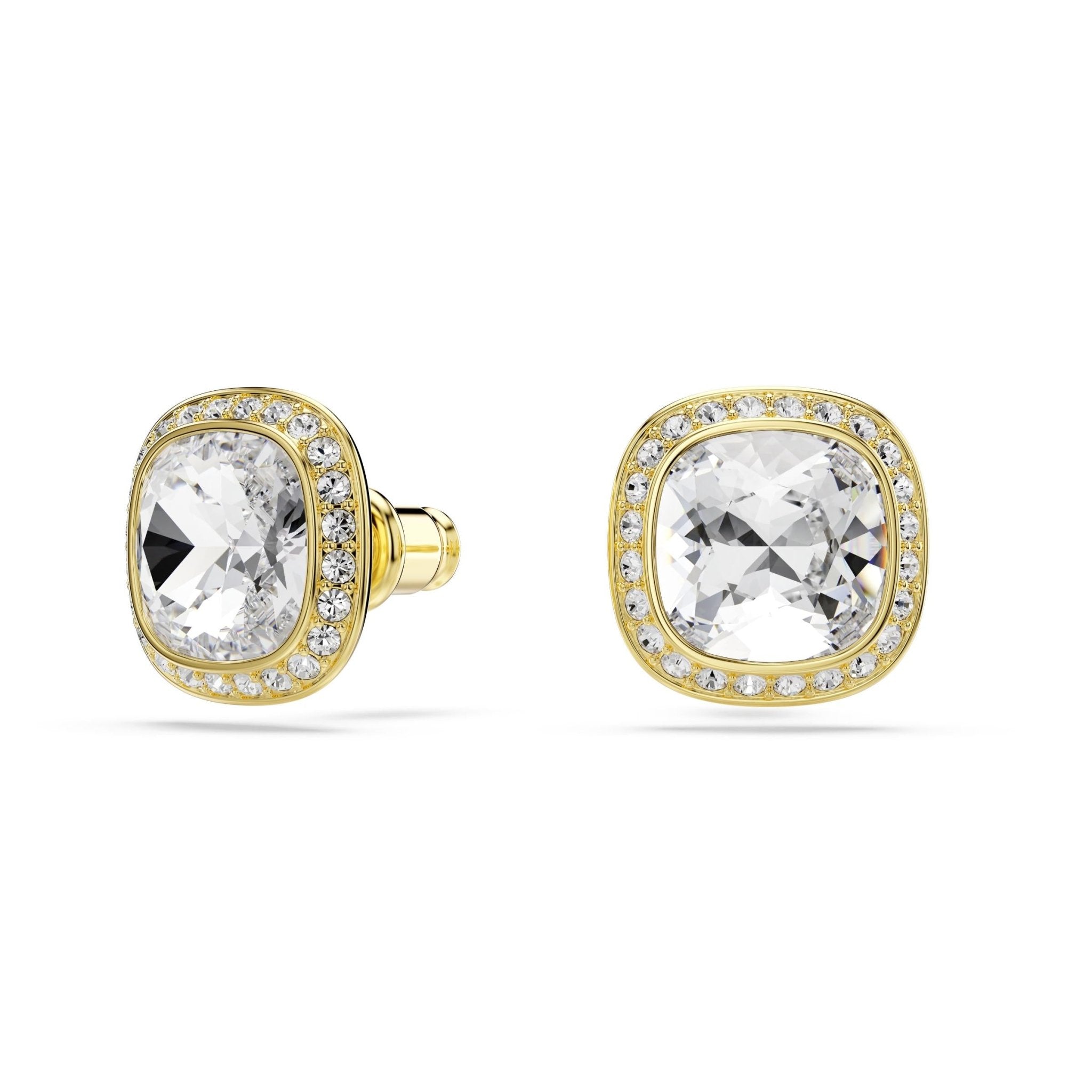 Una Angelic stud earrings, Cushion cut, White, 18K gold finish -Swarovski