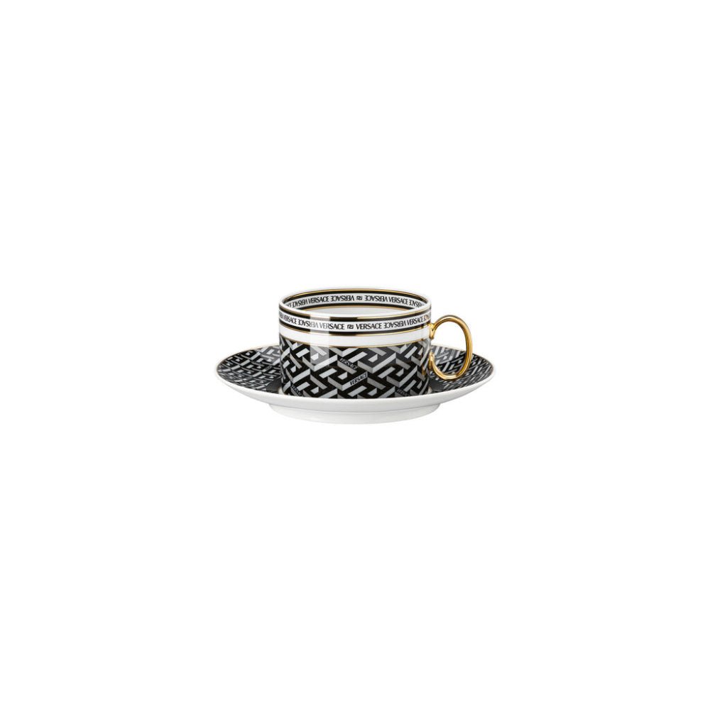 Versace Cup & Saucer 4 Low La Greca Signature Black -Versace