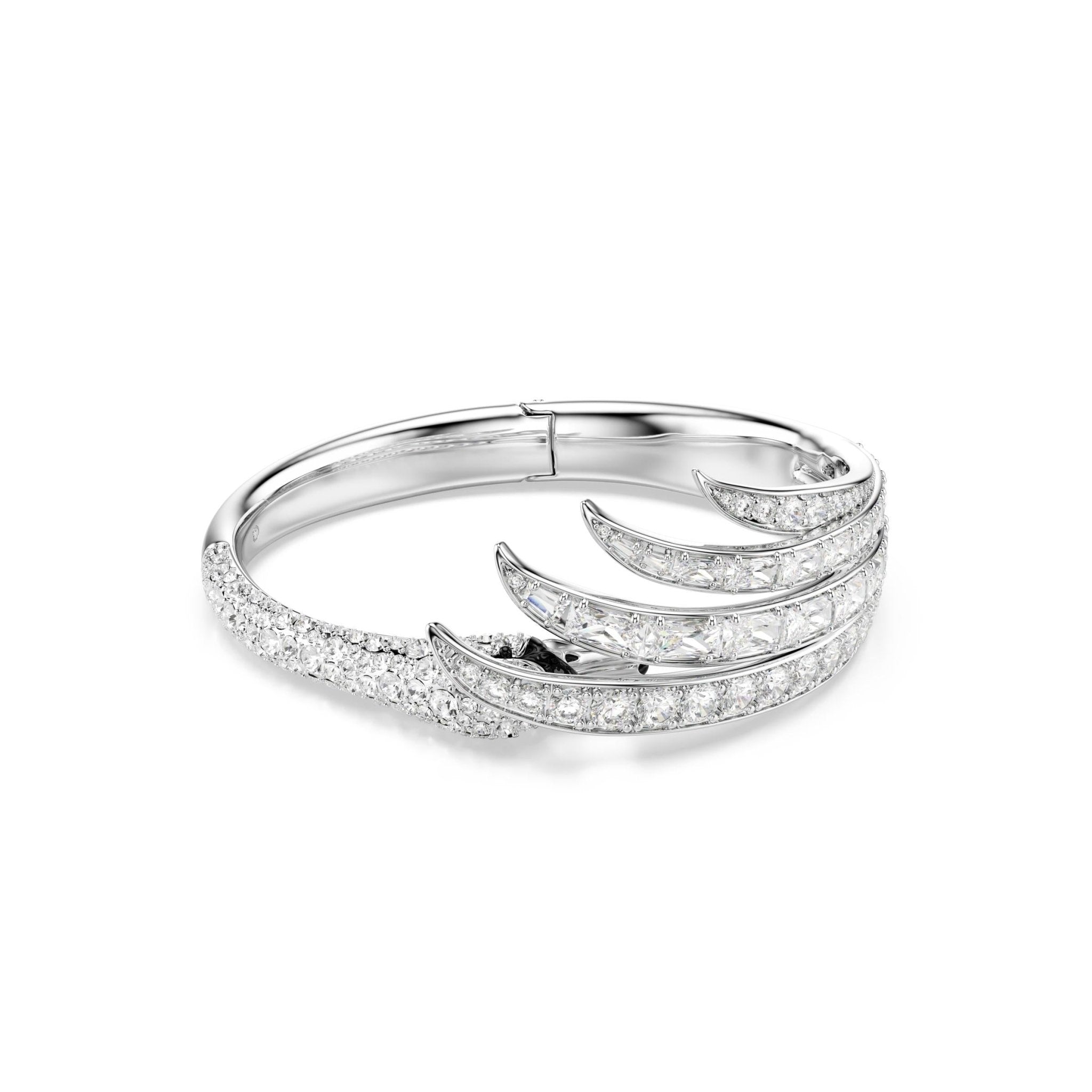Vienna bangle, Mixed cuts, Swan, White, Rhodium plated -Swarovski