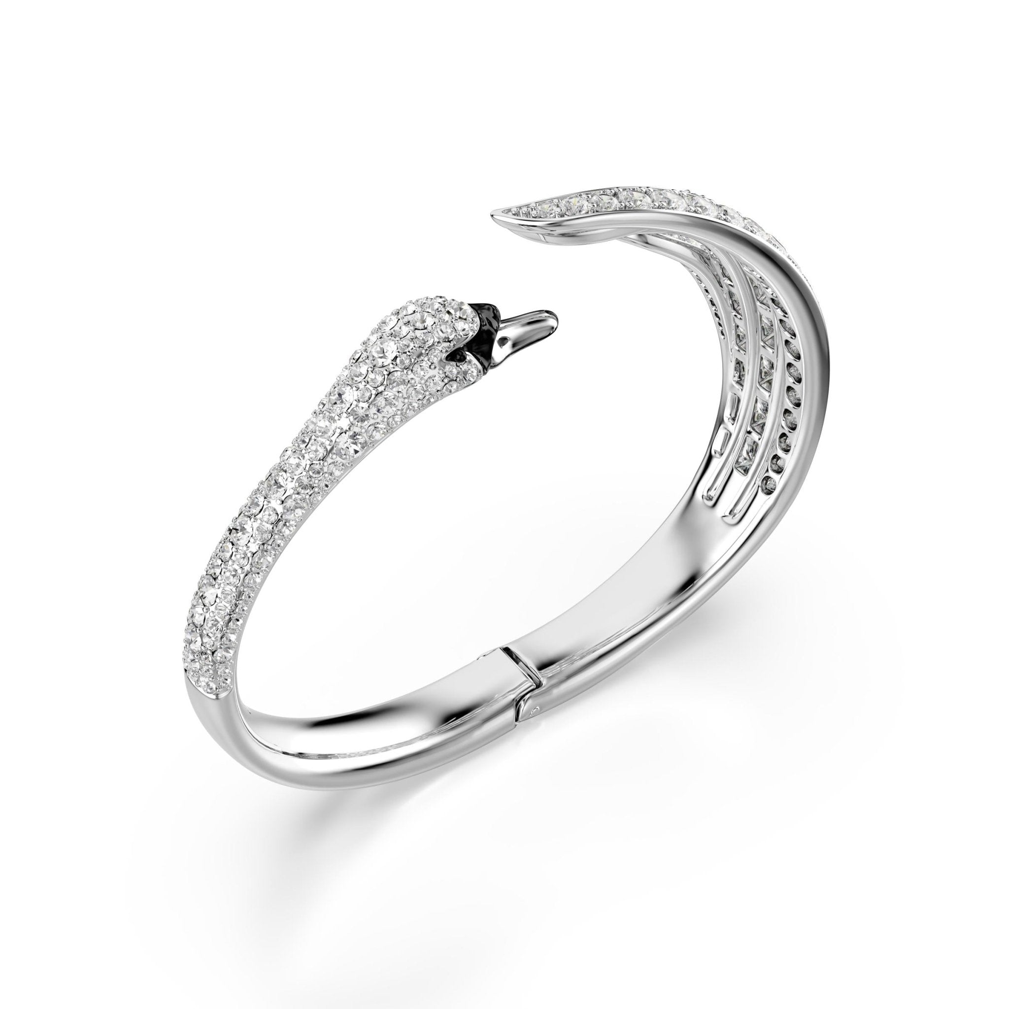 Vienna bangle, Mixed cuts, Swan, White, Rhodium plated -Swarovski