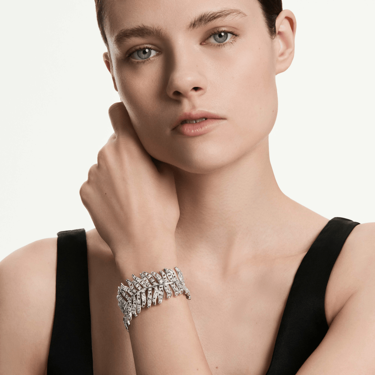 Vienna bracelet, Mixed cuts, Feather, White, Rhodium plated -Swarovski