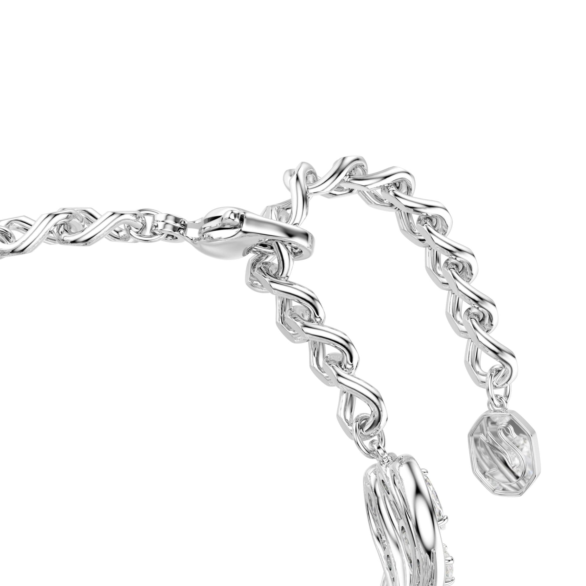 Vienna bracelet, Mixed cuts, Feather, White, Rhodium plated -Swarovski