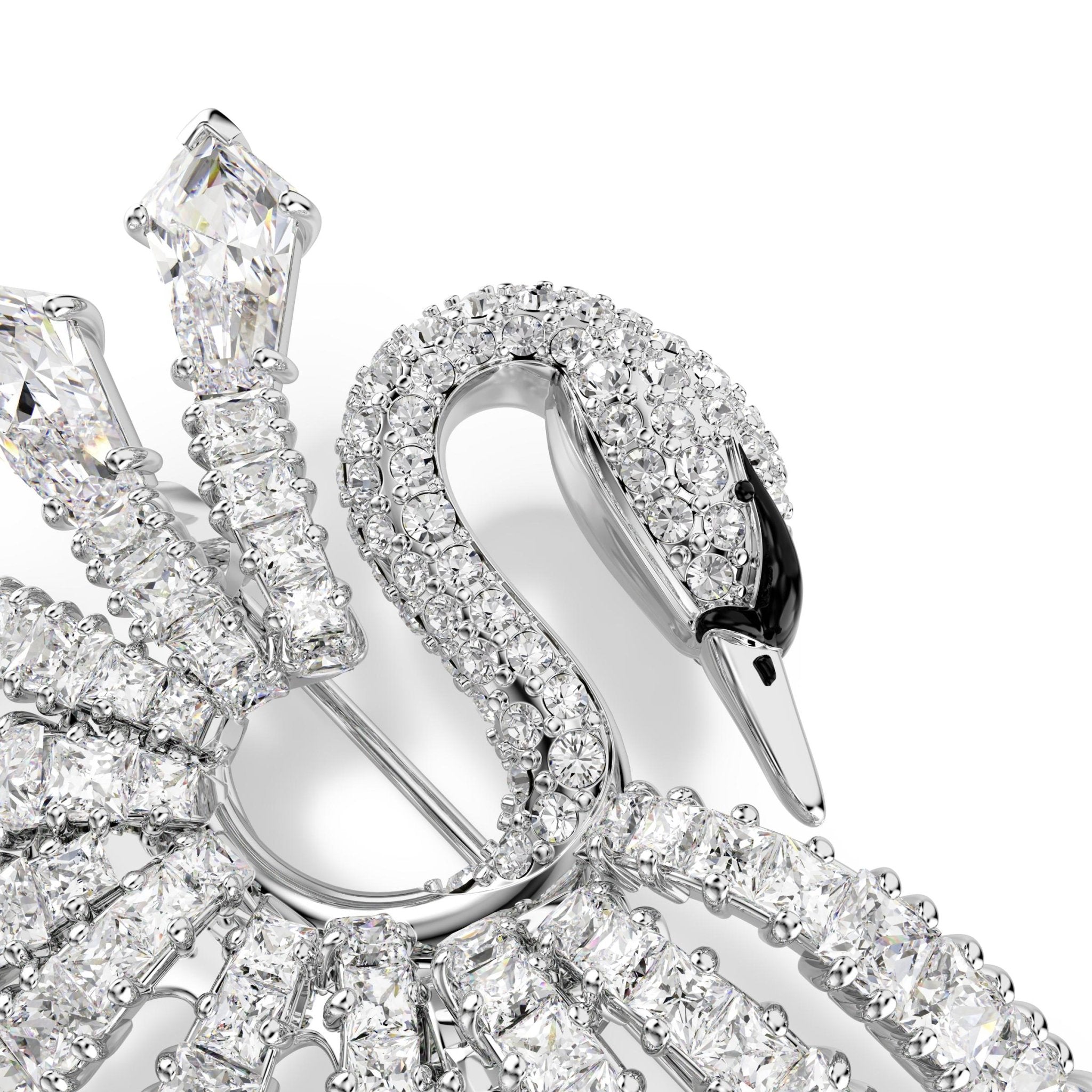 Vienna brooch, Mixed cuts, Swan, White, Rhodium plated -Swarovski