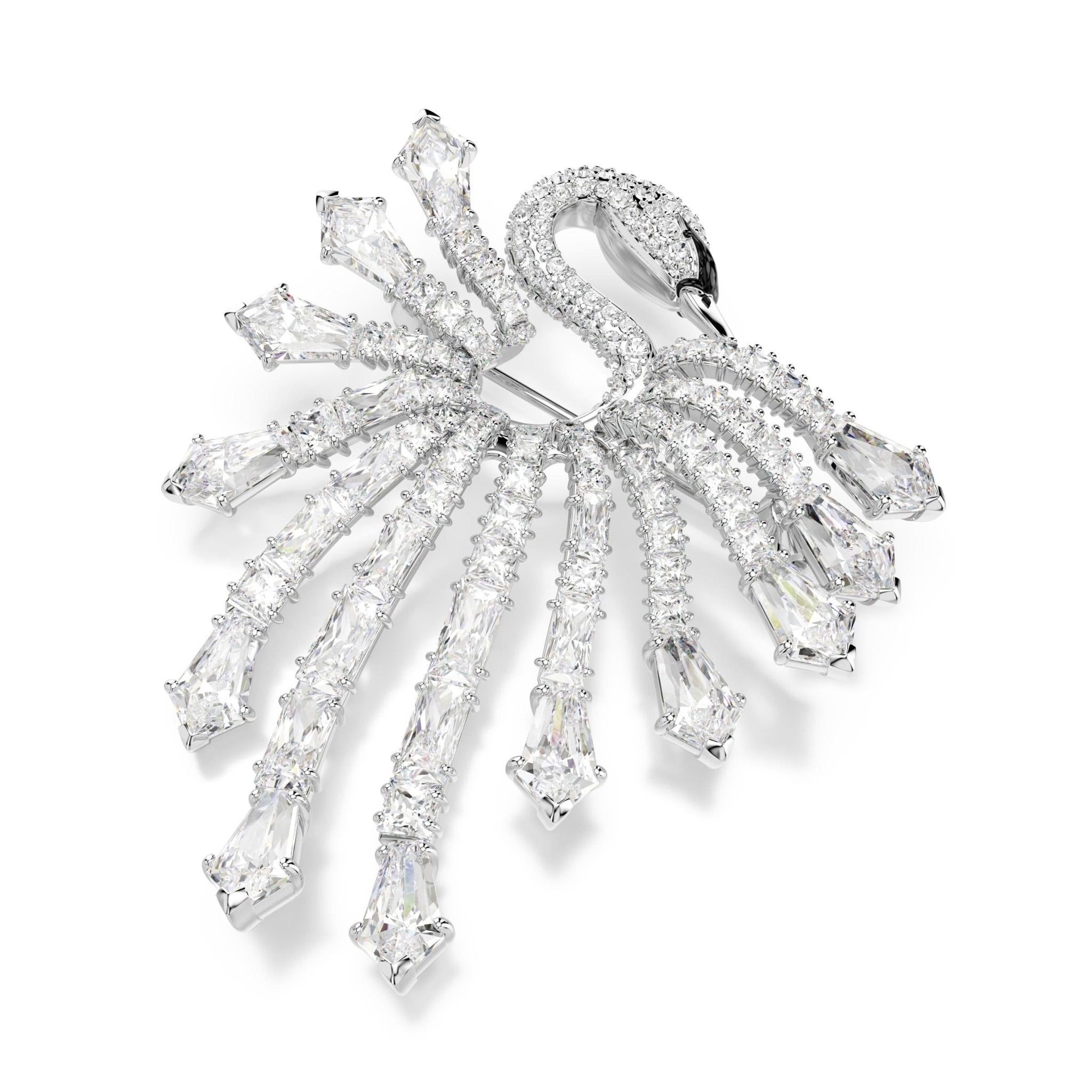 Vienna brooch, Mixed cuts, Swan, White, Rhodium plated -Swarovski