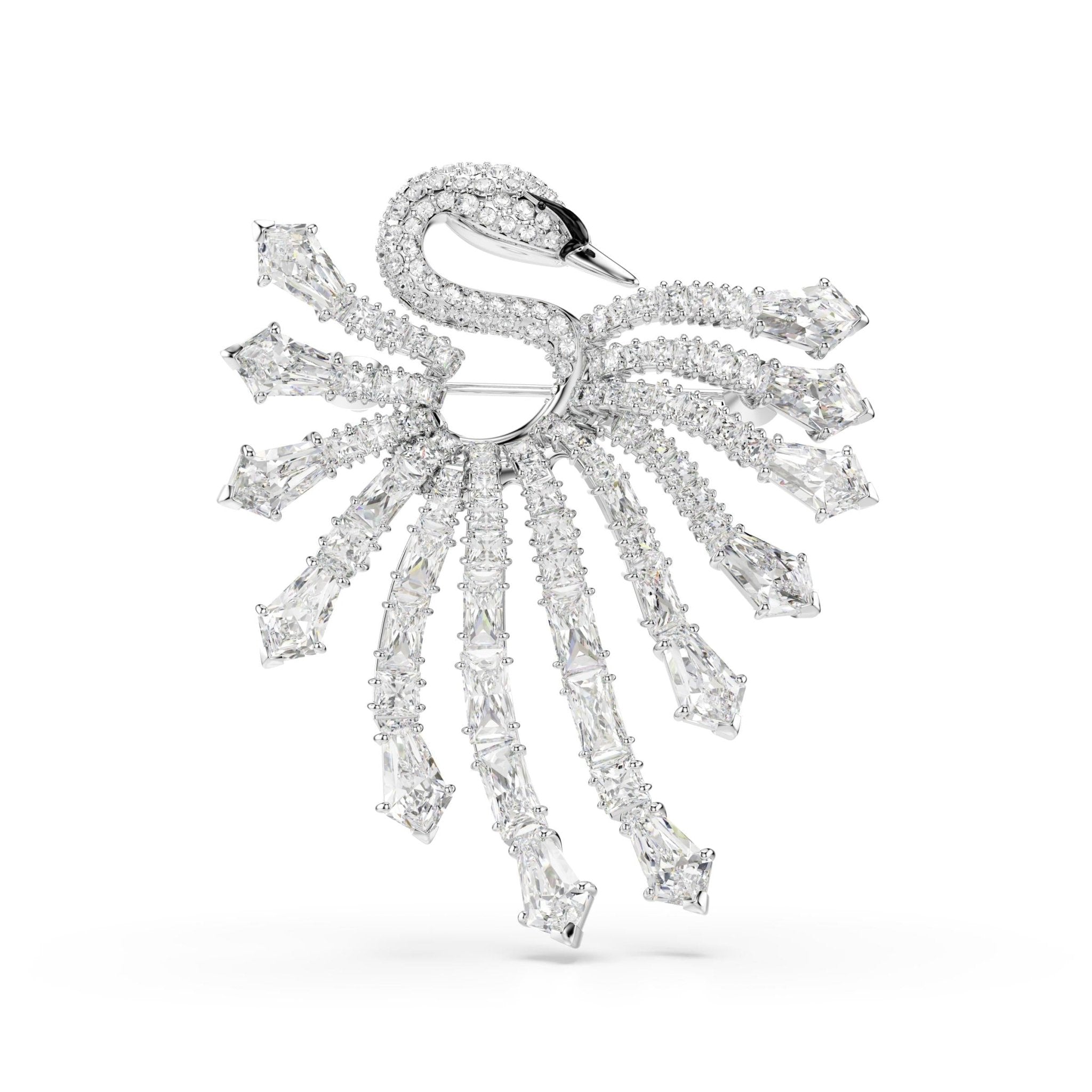 Vienna brooch, Mixed cuts, Swan, White, Rhodium plated -Swarovski