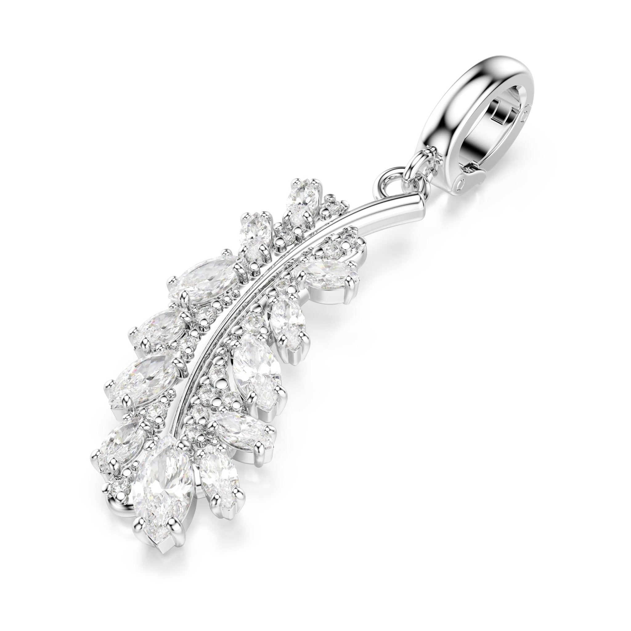 Vienna charm, Mixed cuts, Feather, White, Rhodium plated -Swarovski