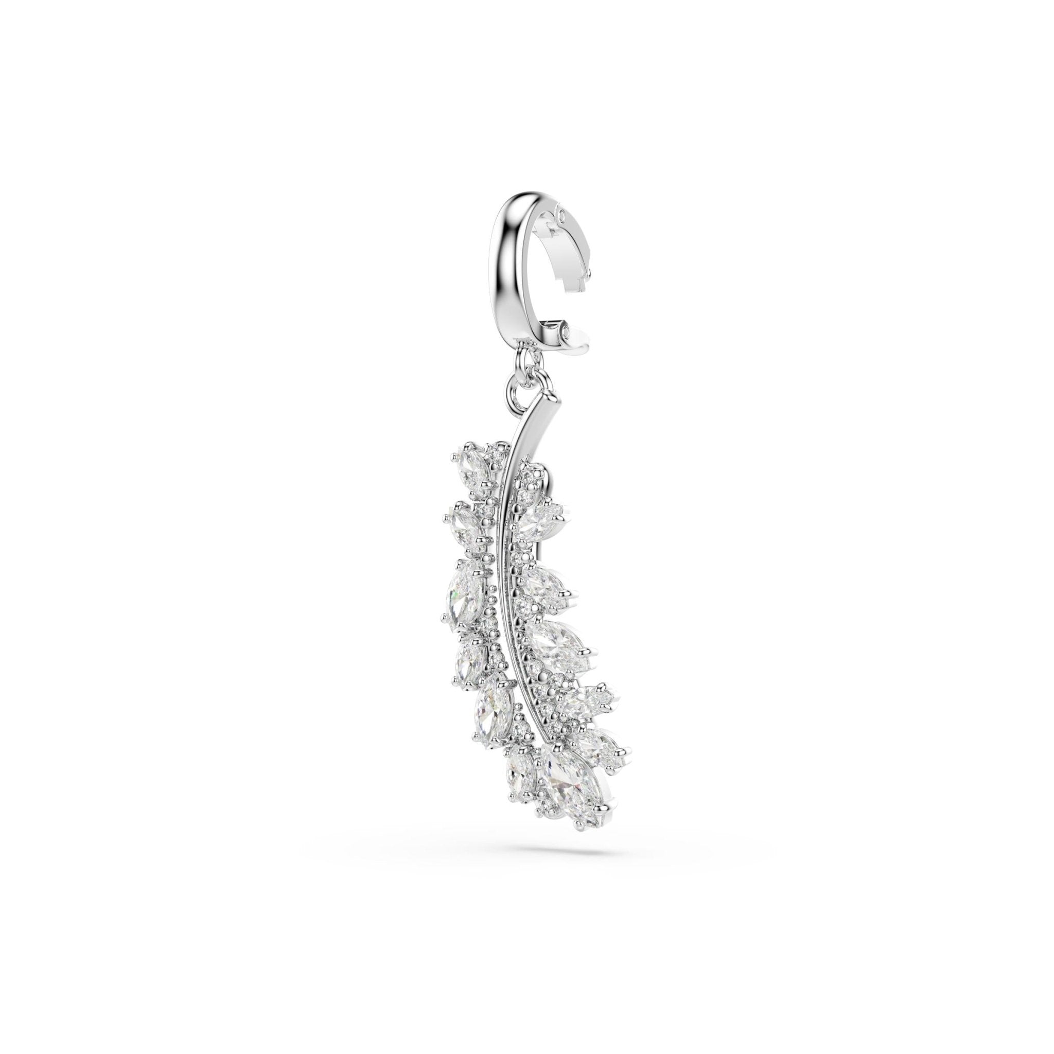 Vienna charm, Mixed cuts, Feather, White, Rhodium plated -Swarovski