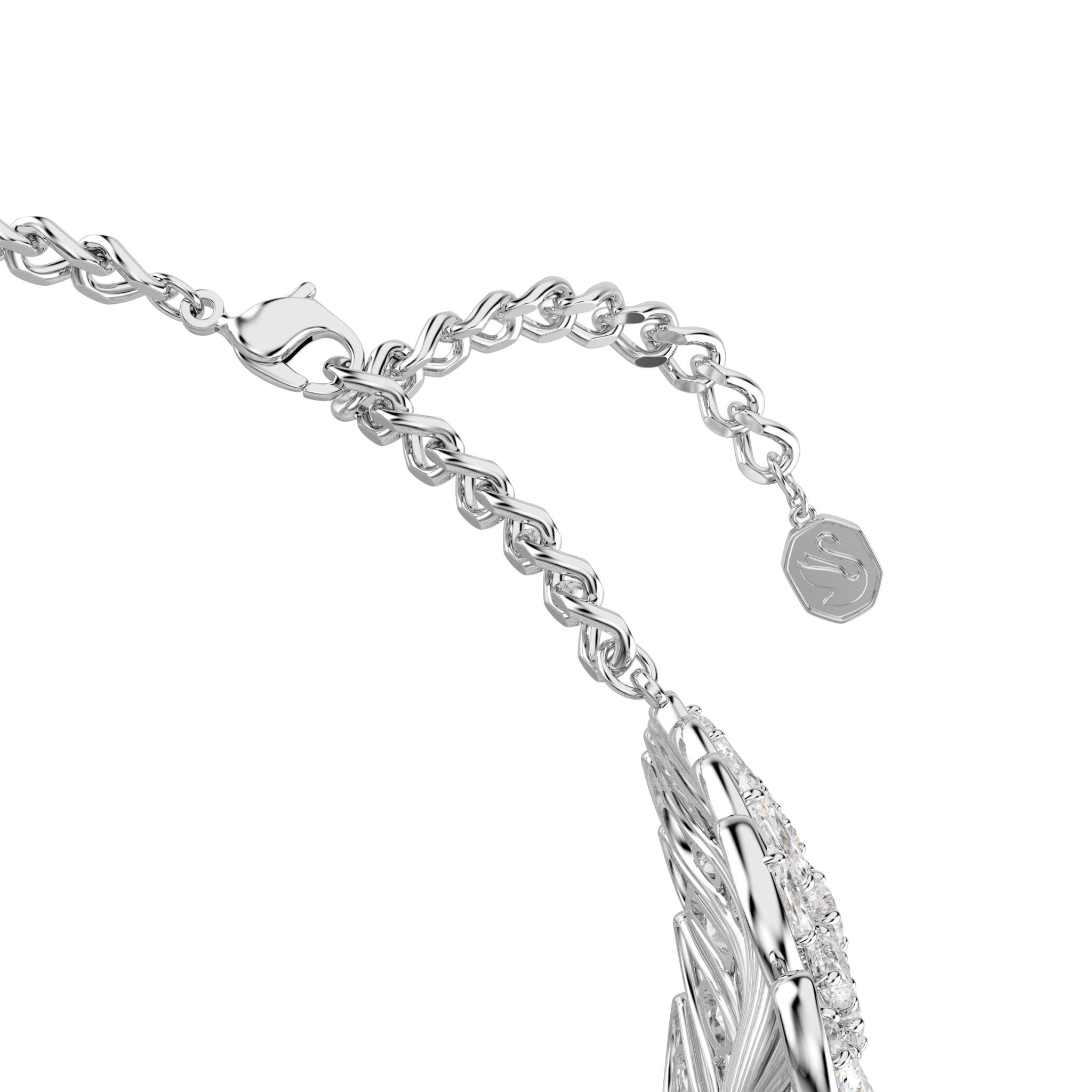 Vienna choker, Mixed cuts, Feather, White, Rhodium plated -Swarovski
