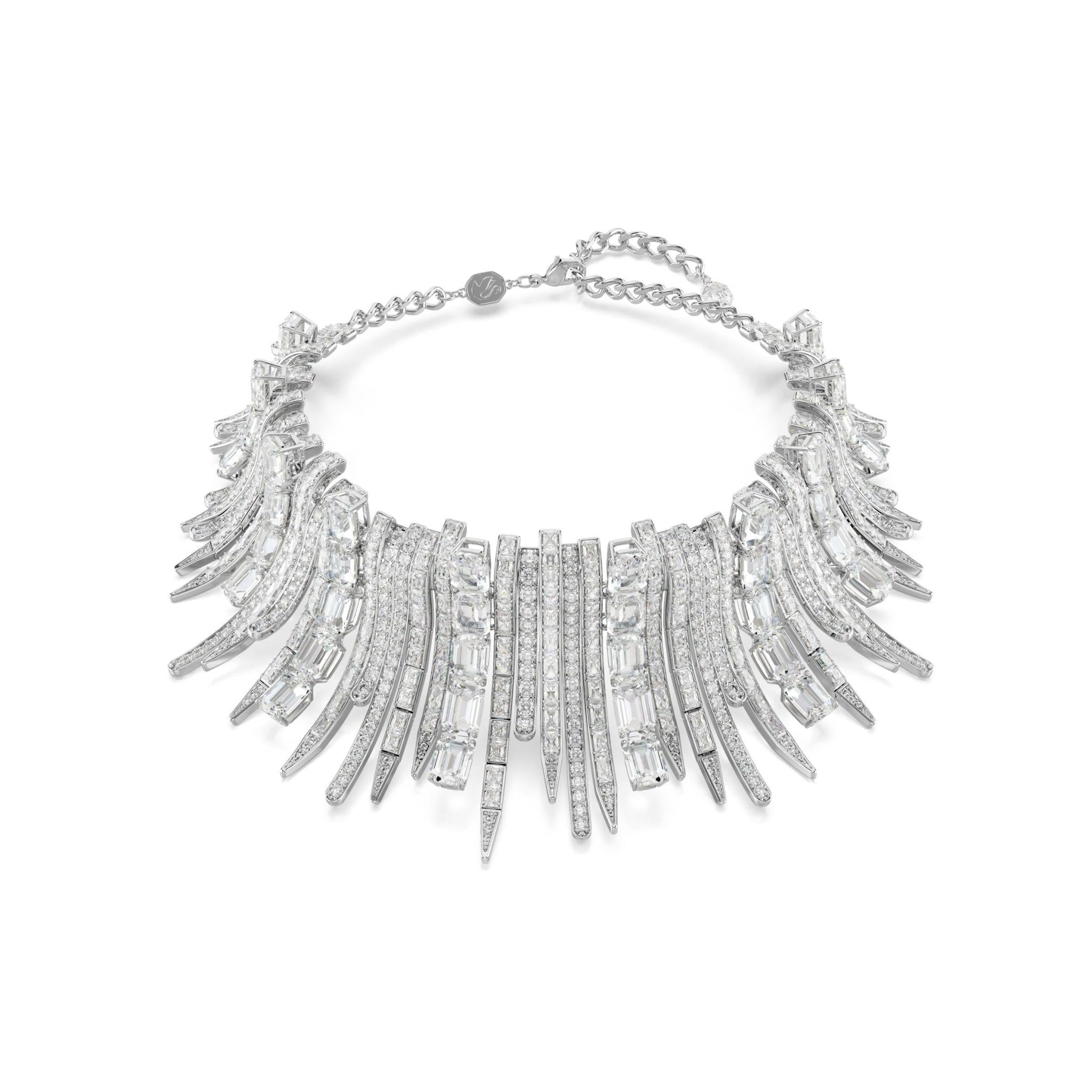 Vienna choker, Mixed cuts, White, Rhodium plated -Swarovski