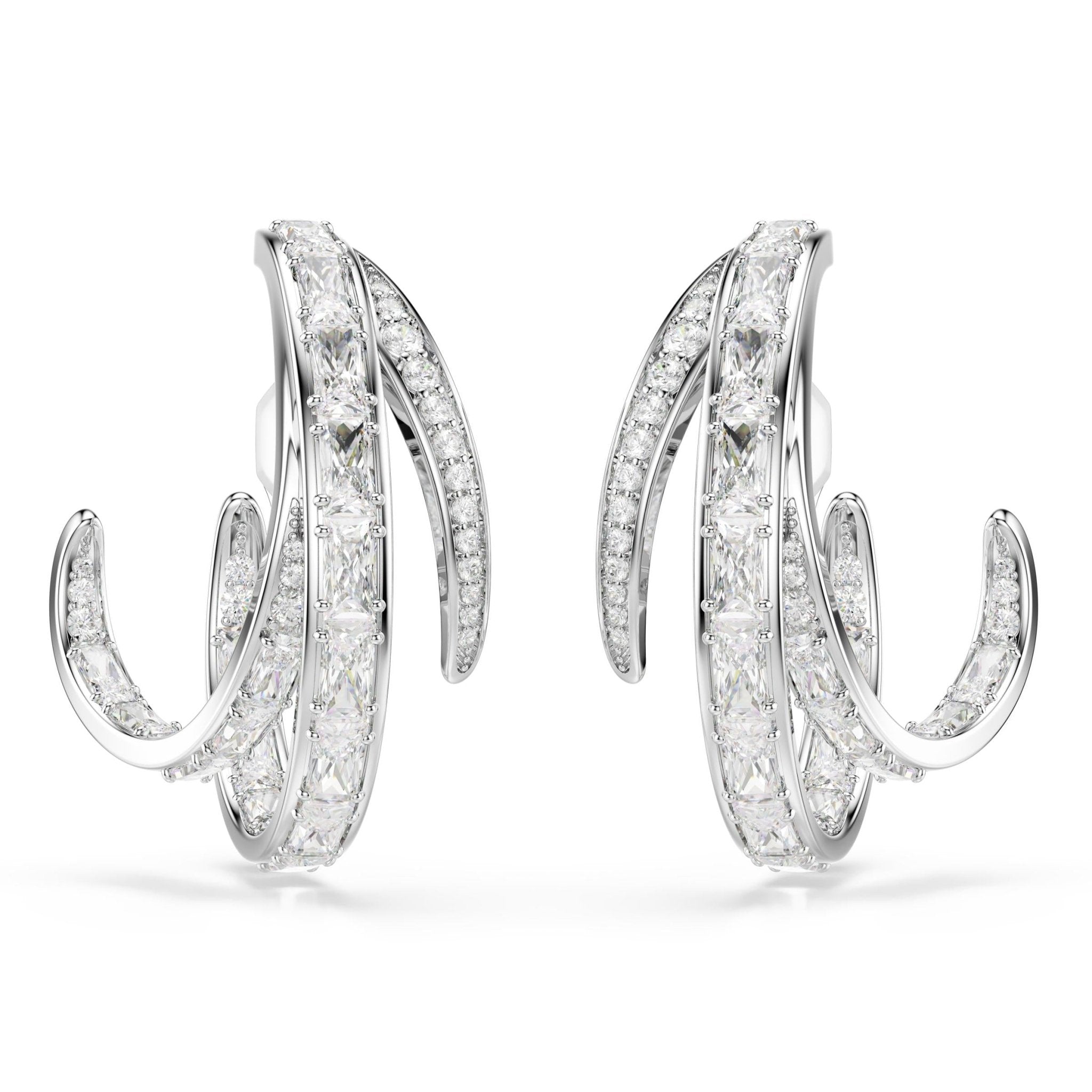 Vienna clip earrings, Mixed cuts, White, Rhodium plated -Swarovski