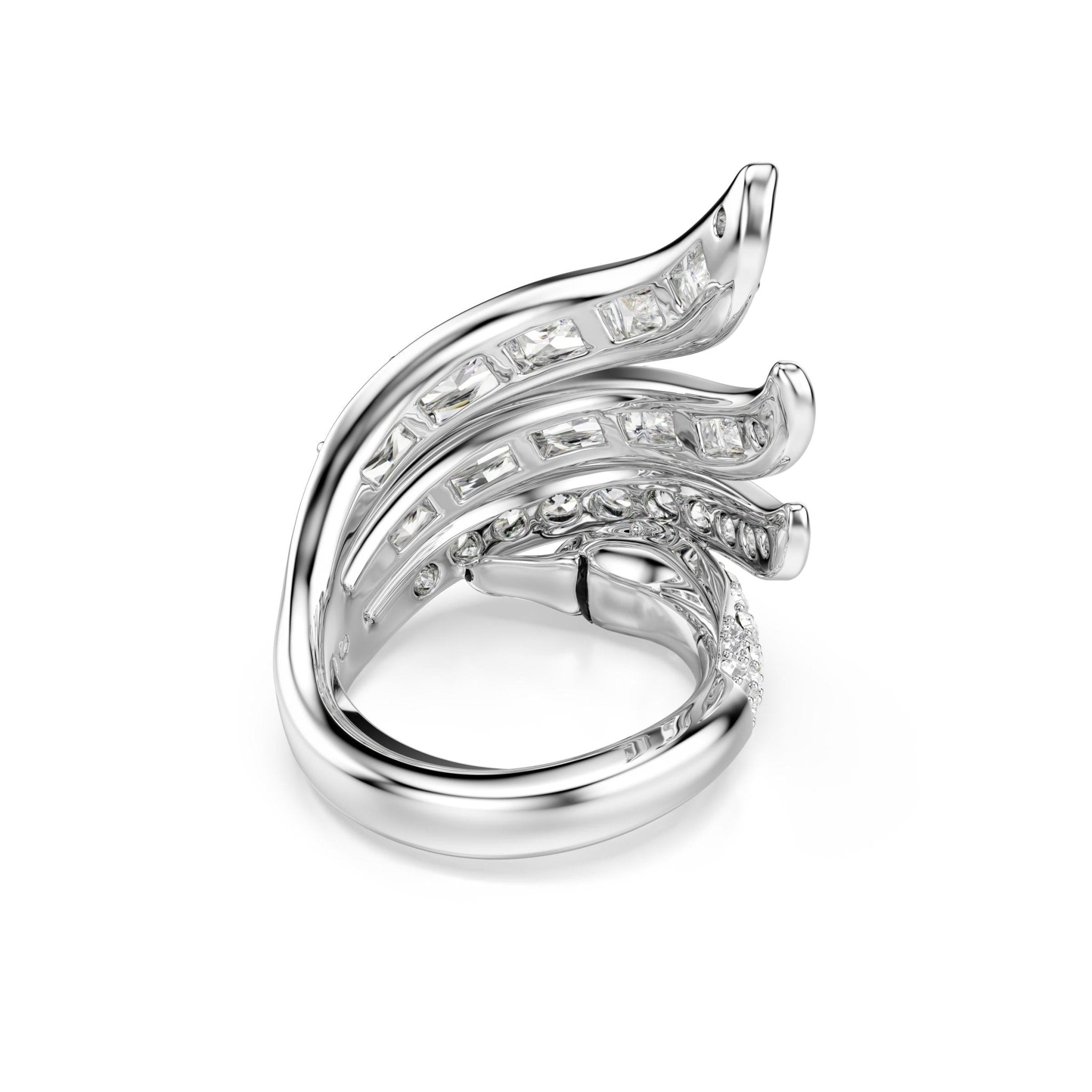 Vienna cocktail ring, Mixed cuts, Swan, White, Rhodium plated -Swarovski