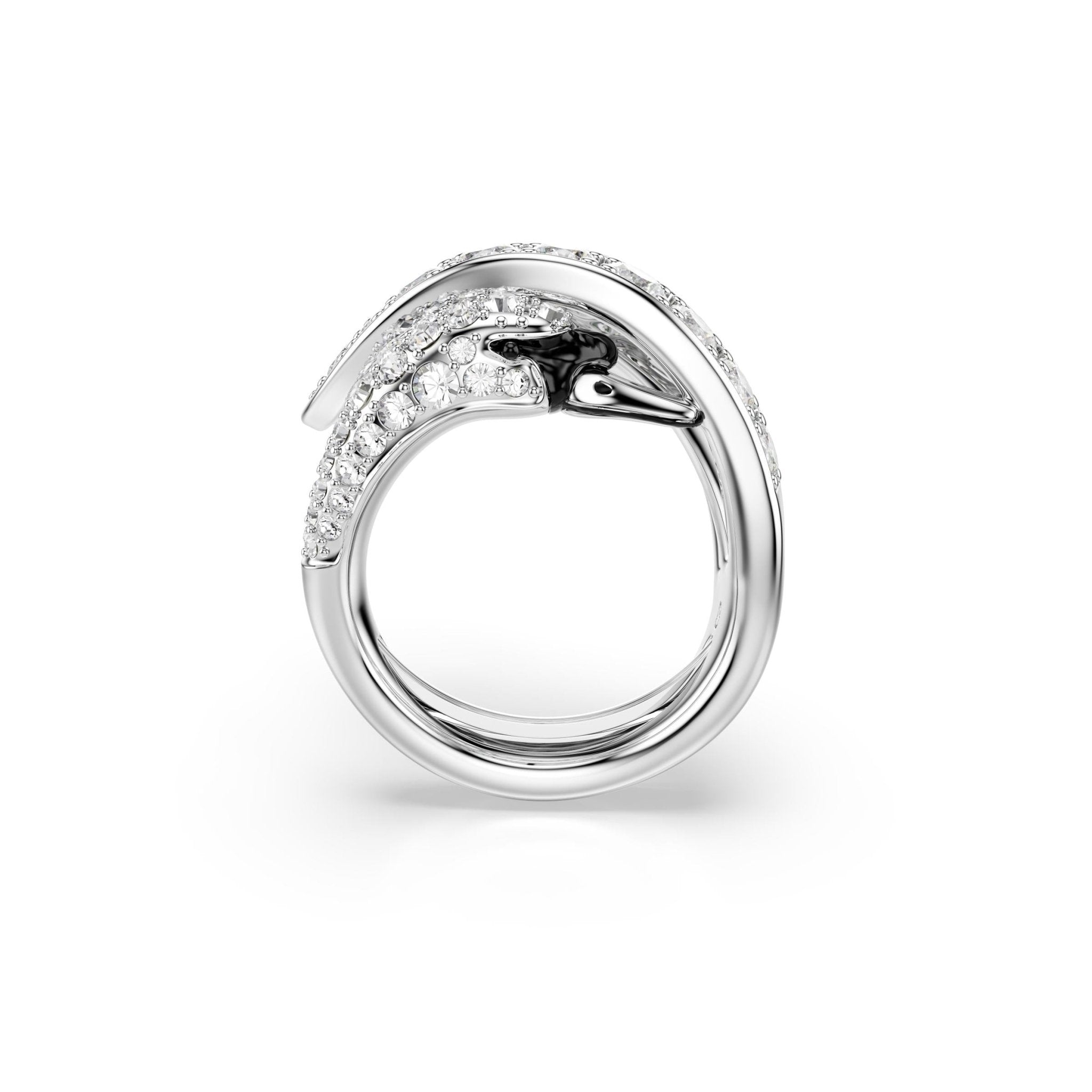 Vienna cocktail ring, Mixed cuts, Swan, White, Rhodium plated -Swarovski