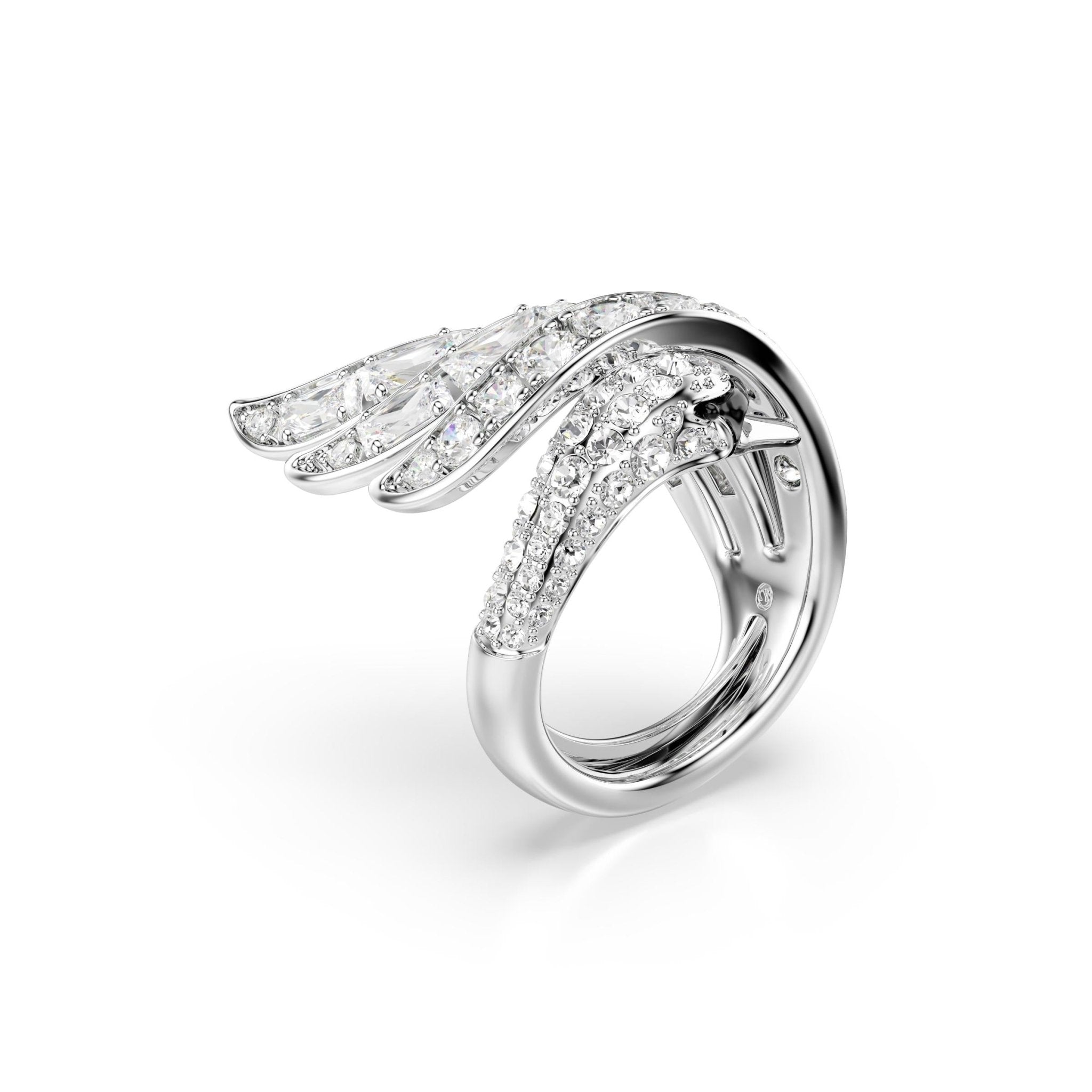 Vienna cocktail ring, Mixed cuts, Swan, White, Rhodium plated -Swarovski