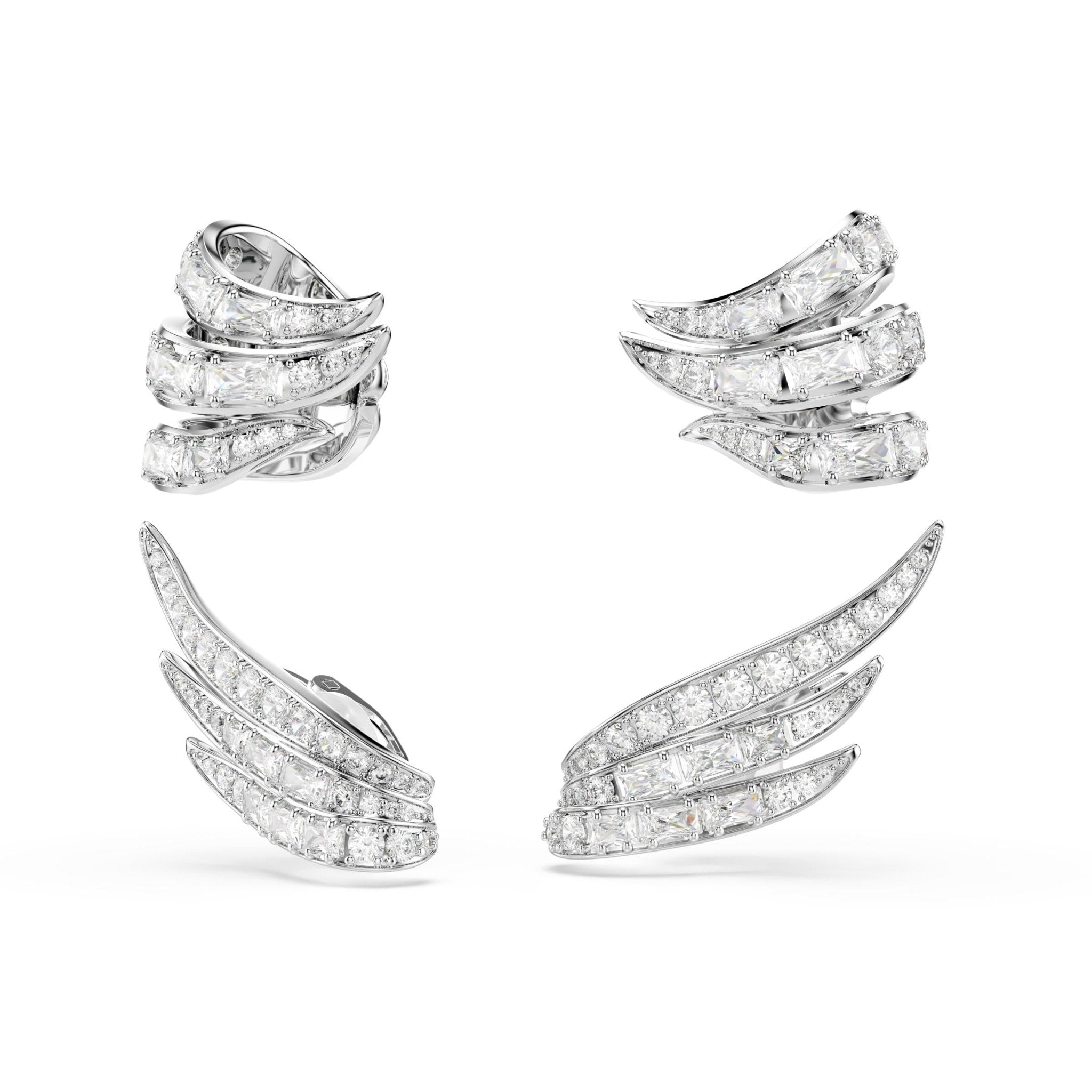 Vienna ear cuffs, Mixed cuts, Swan, White, Rhodium plated -Swarovski
