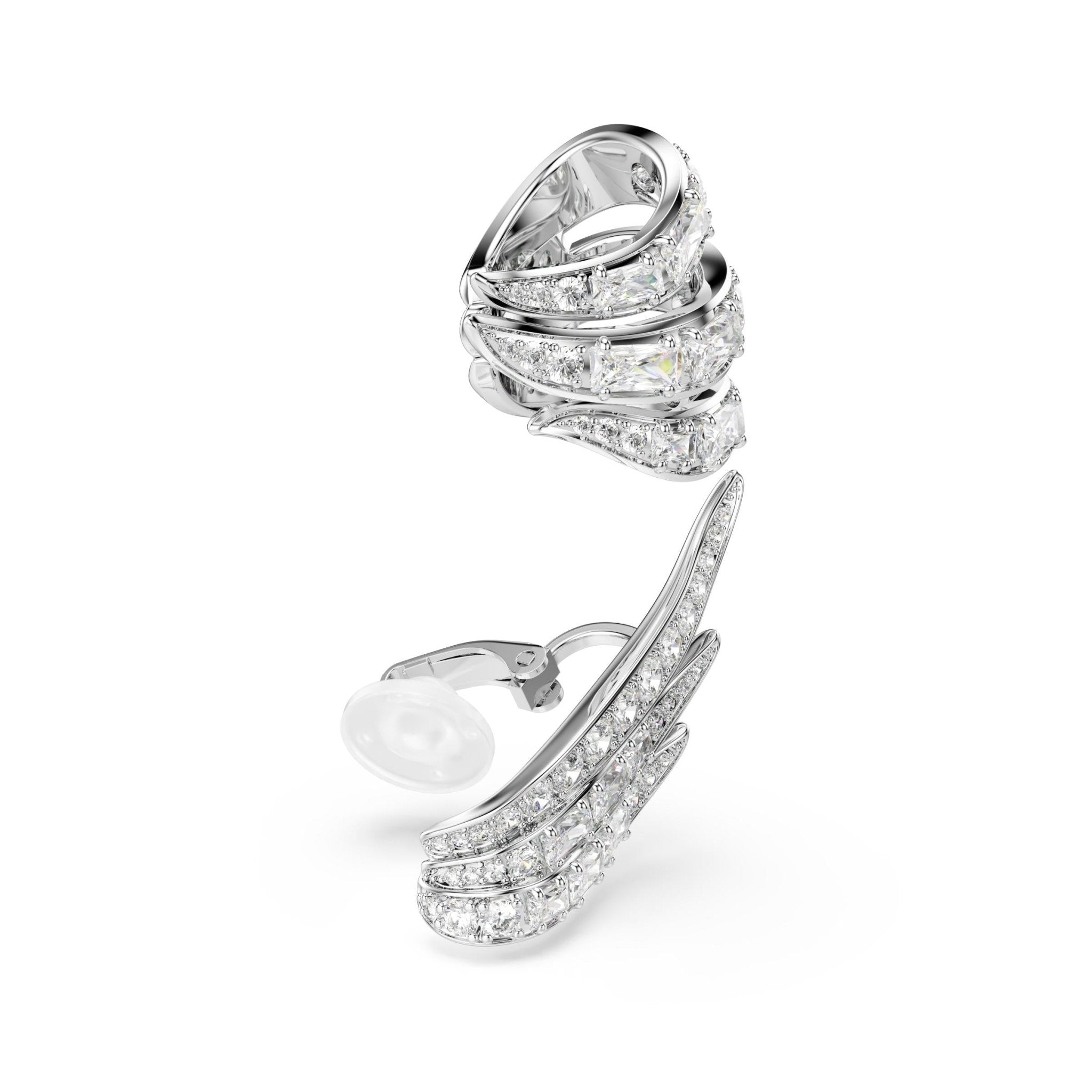 Vienna ear cuffs, Mixed cuts, Swan, White, Rhodium plated -Swarovski
