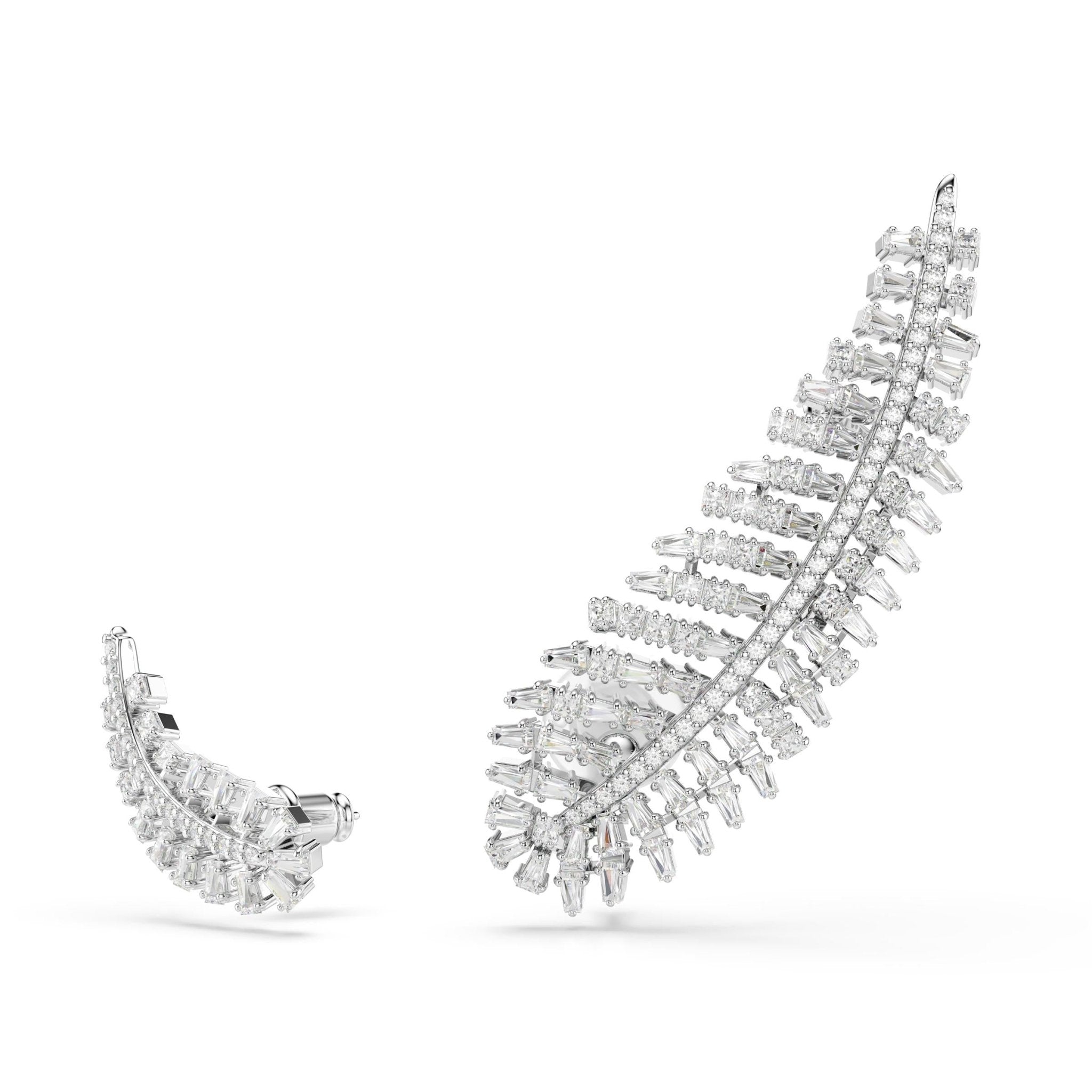 Vienna earrings, Mixed cuts, Feather, White, Rhodium plated - Swarovski