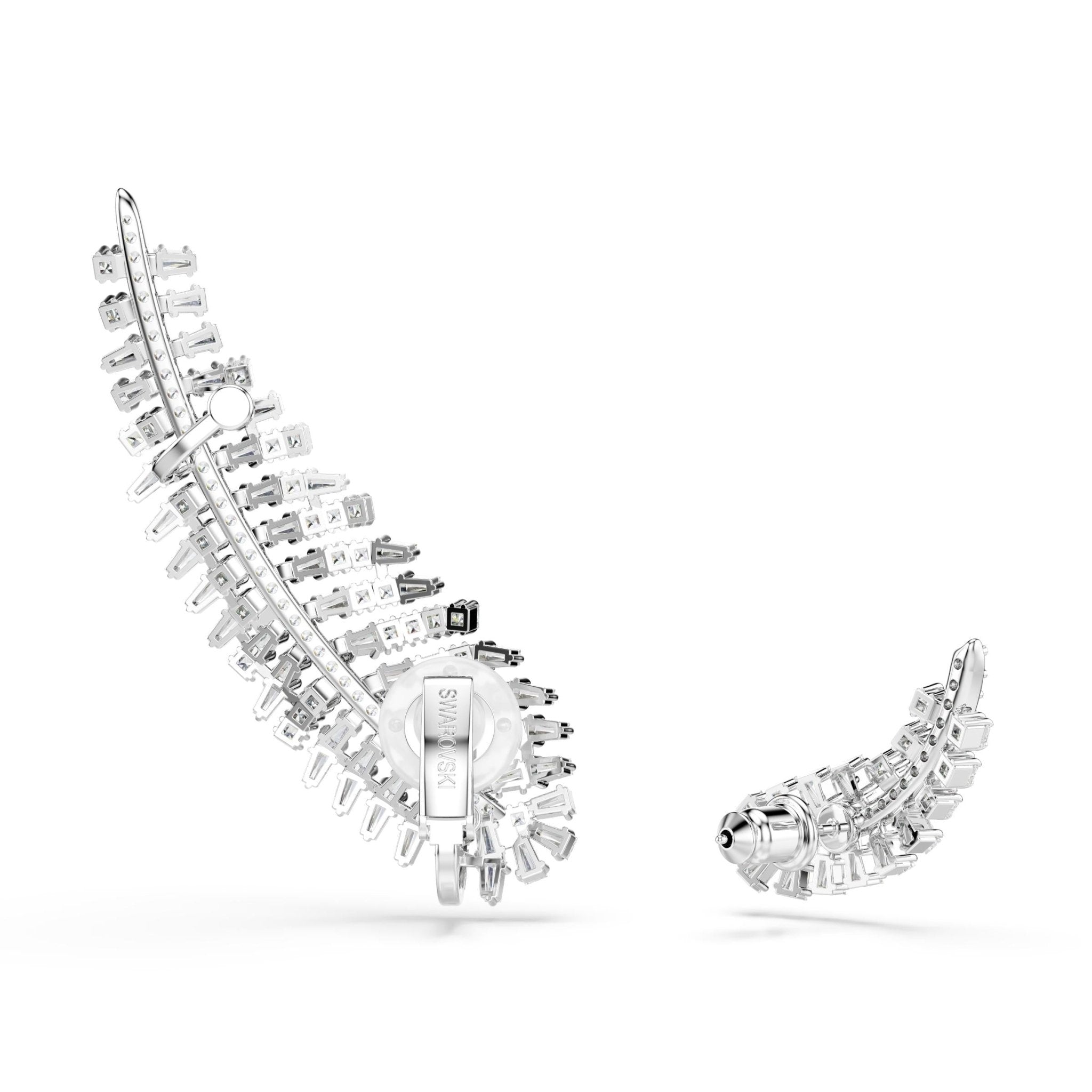 Vienna earrings, Mixed cuts, Feather, White, Rhodium plated - Swarovski