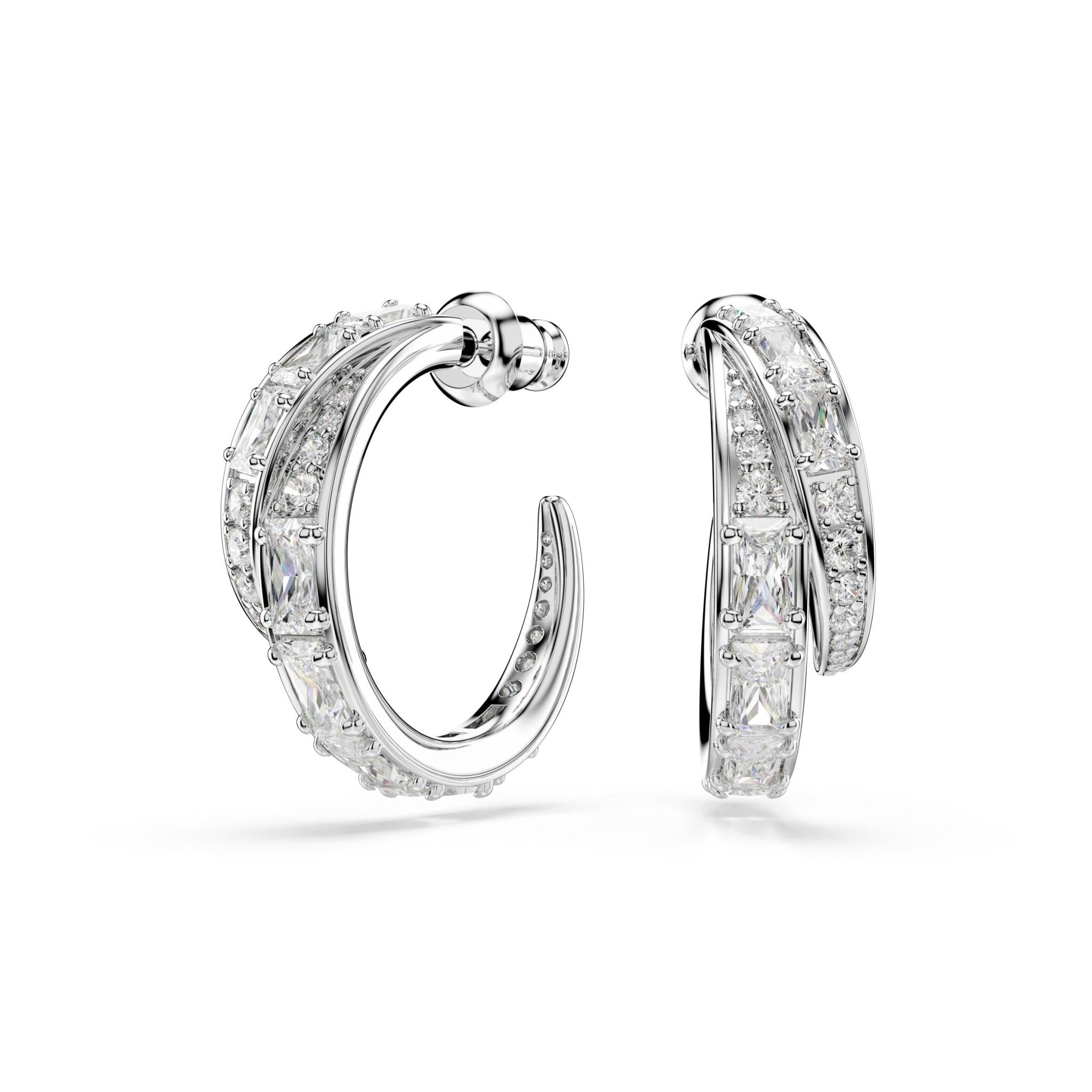 Vienna hoop earrings, Mixed cuts, White, Rhodium plated -Swarovski