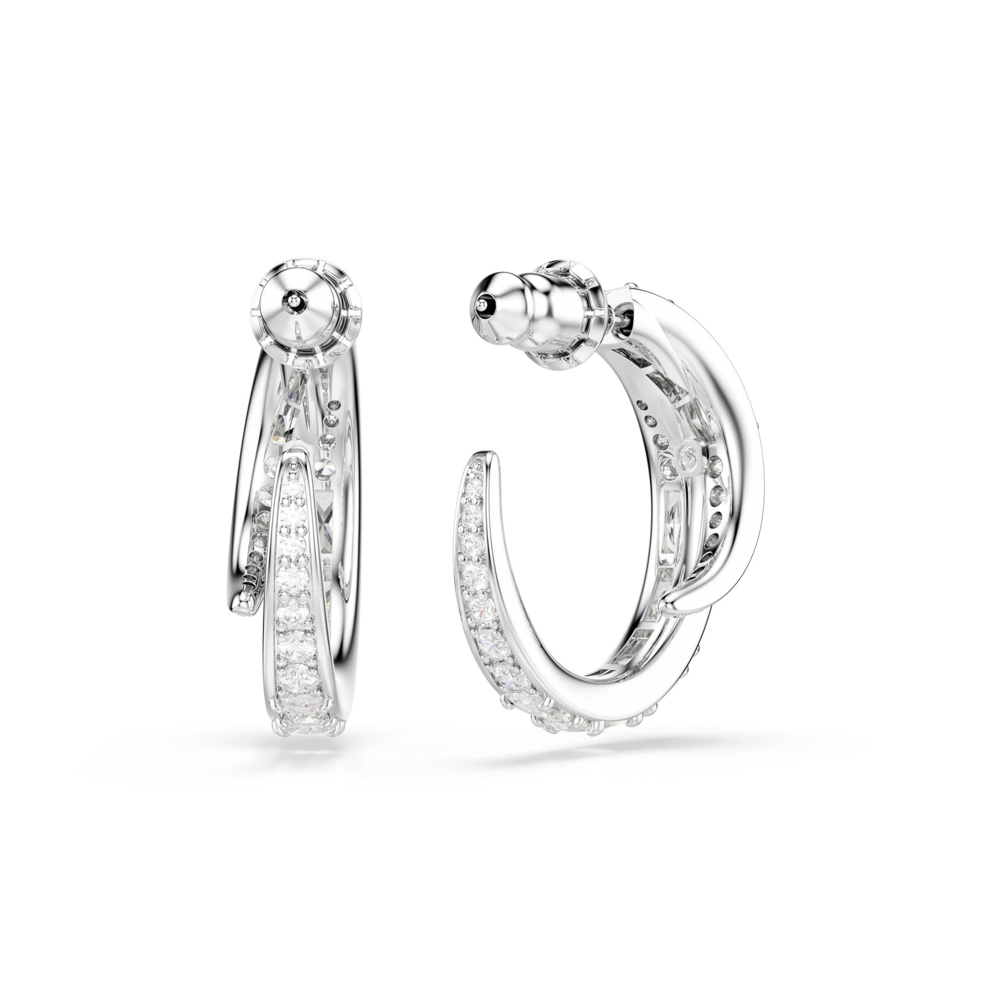 Vienna hoop earrings, Mixed cuts, White, Rhodium plated -Swarovski